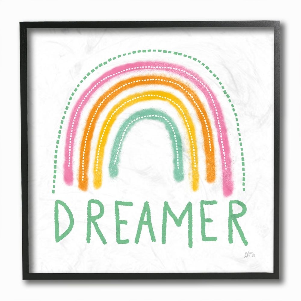 Stupell Industries Dreamer Text Dotted Line Rainbow Girl Inspirational Phrase Framed Wall Art Design by Melissa Averinos, 12" x 12", Black Framed
