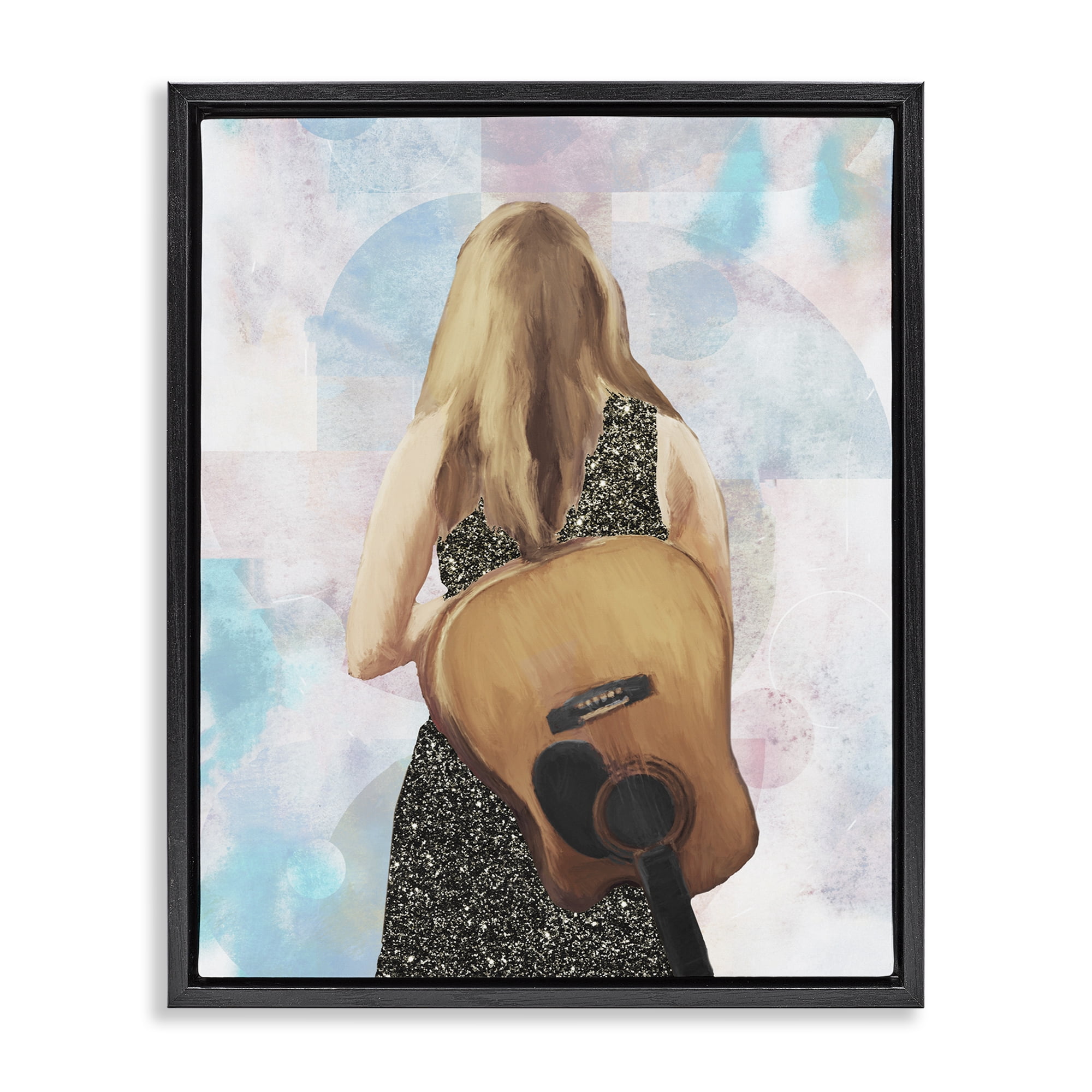 Stupell Industries Dreaming With My Guitar Black Framed Floater Canvas Wall Art, design by Dan Meneely