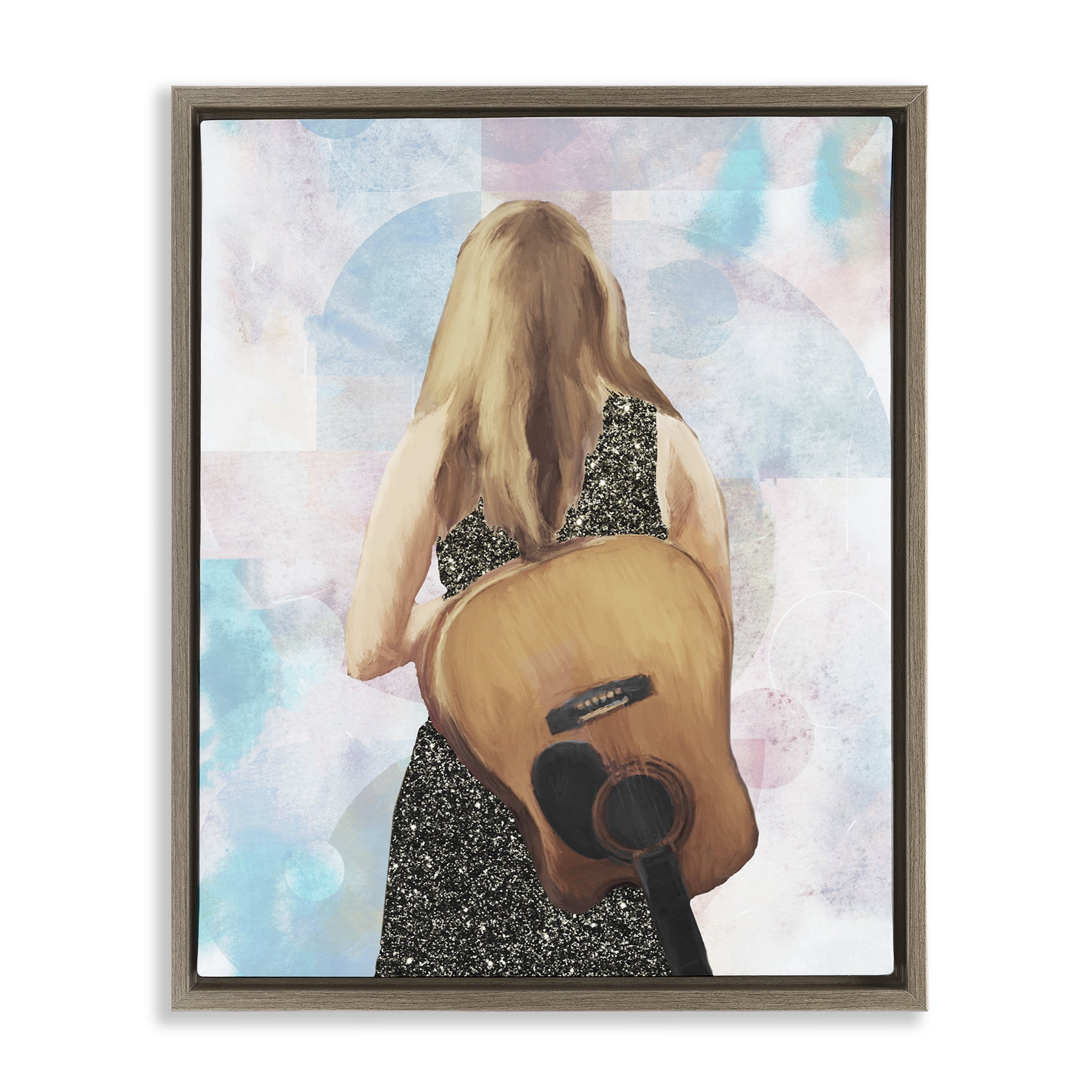 Stupell Industries Dreaming With My Guitar Brown Framed Floater Canvas Wall Art, design by Dan Meneely
