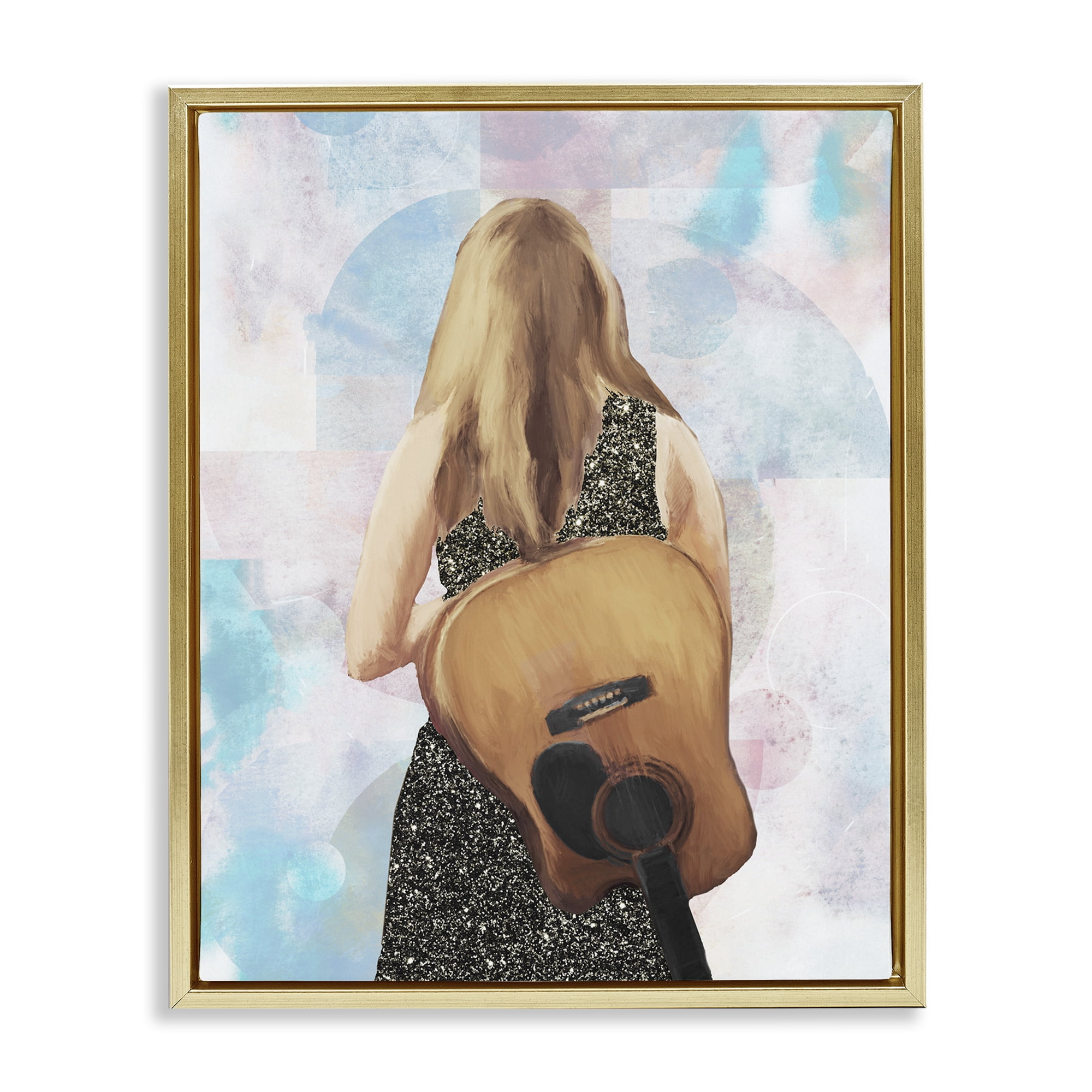 Stupell Industries Dreaming With My Guitar Gold Framed Floater Canvas Wall Art, design by Dan Meneely