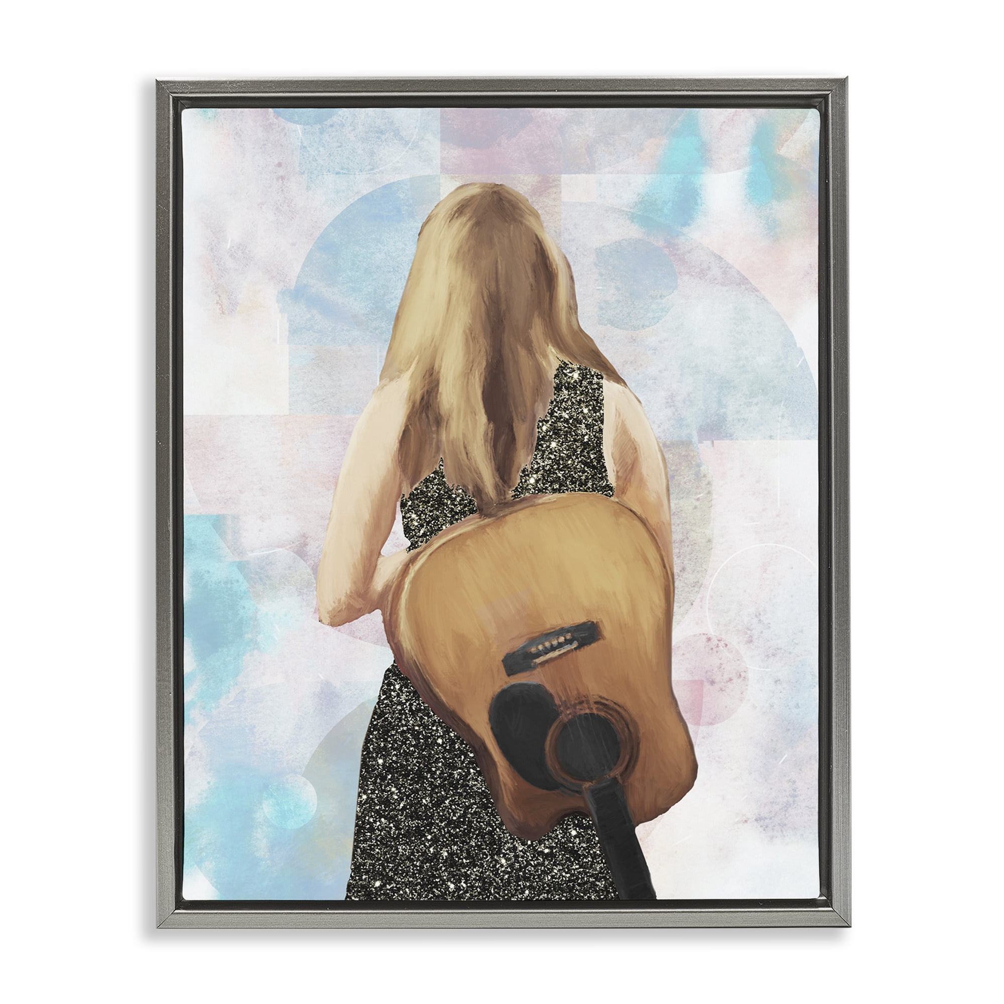 Stupell Industries Dreaming With My Guitar Gray Framed Floater Canvas Wall Art, design by Dan Meneely