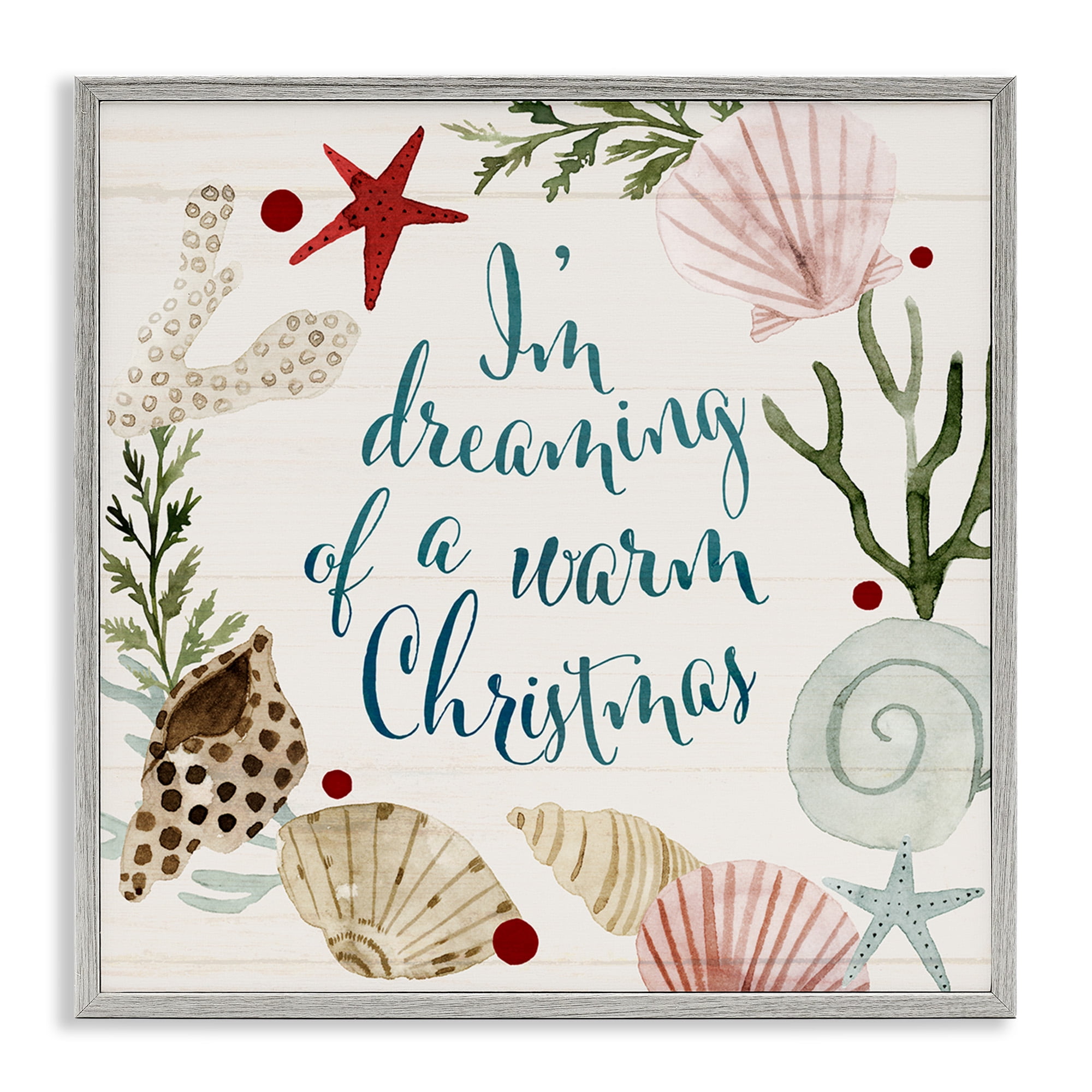 Stupell Industries Dreaming of Warm Christmas Phrase Holiday Painting Gray Framed Art Print Wall Art, 17 x 17