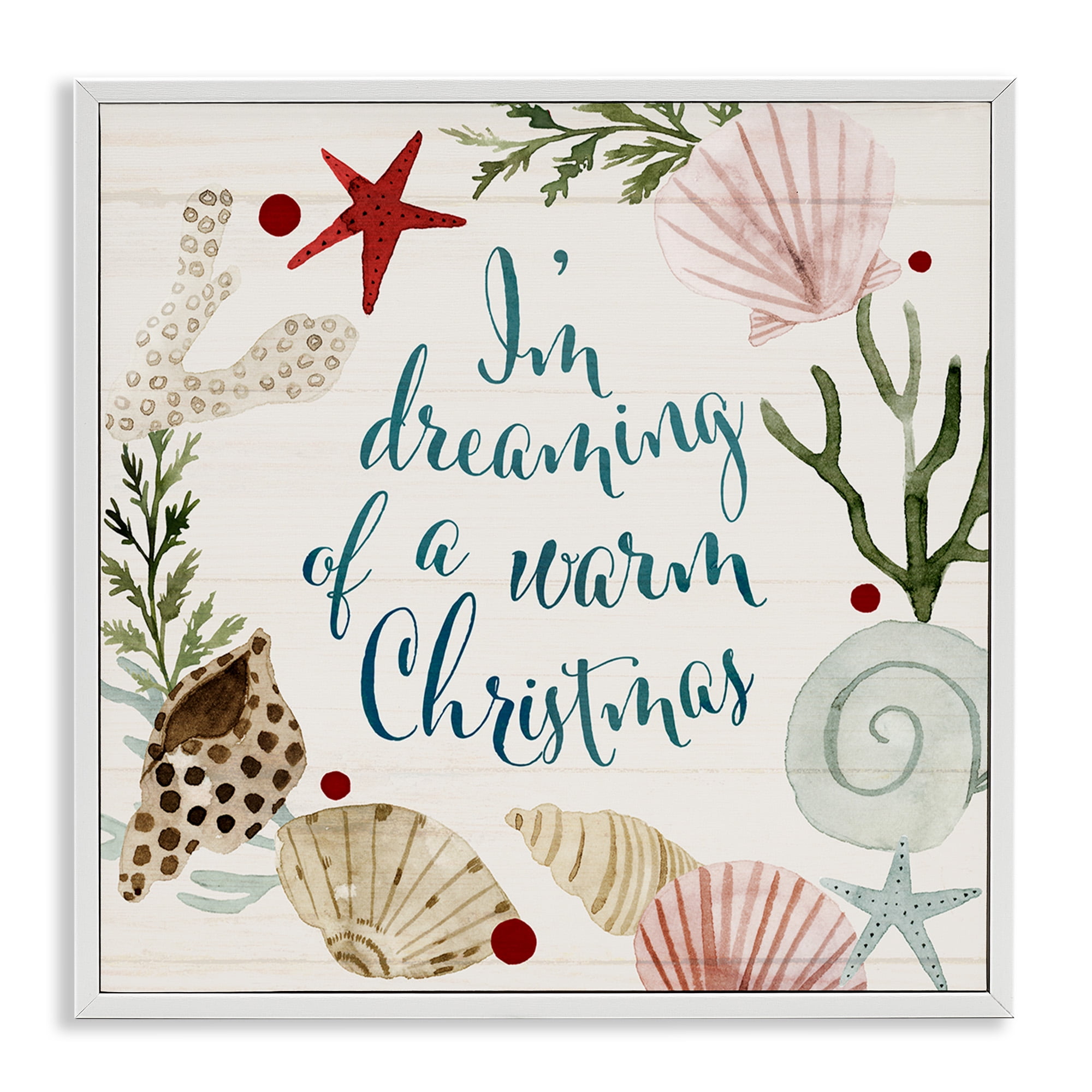Stupell Industries Dreaming of Warm Christmas Phrase Holiday Painting White Framed Art Print Wall Art, 17 x 17