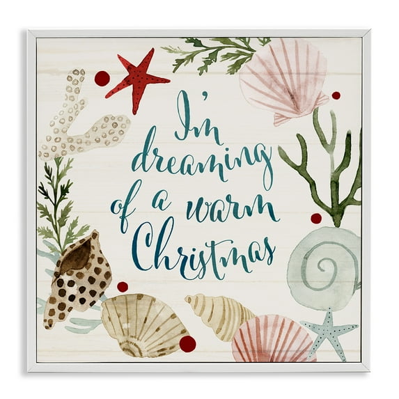 Stupell Industries Dreaming of Warm Christmas Phrase Holiday Painting White Framed Art Print Wall Art, 17 x 17