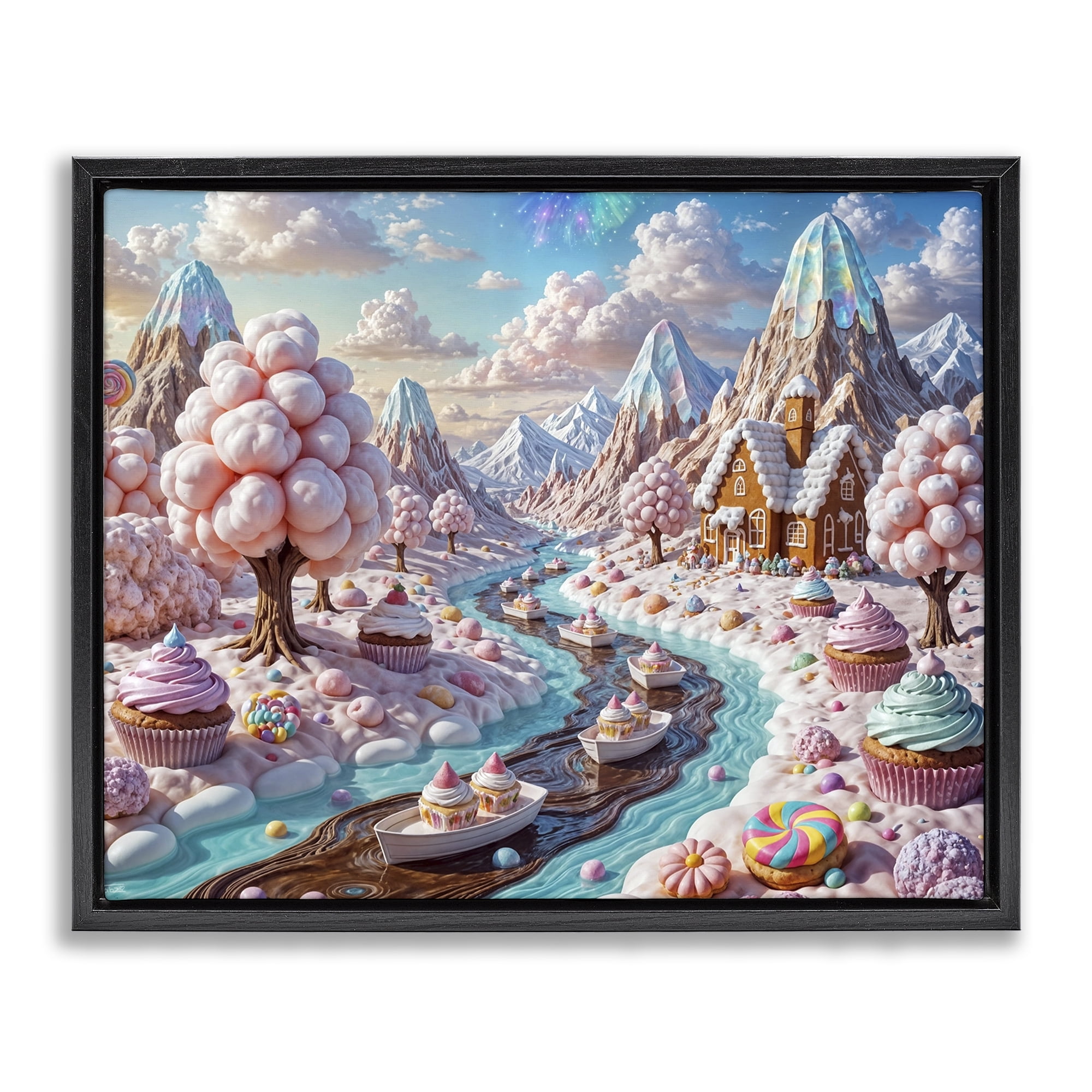 Stupell Industries Dreamlike Candy Land Whimsy Black Framed Floater Canvas Wall Art, design by Tabz Jones