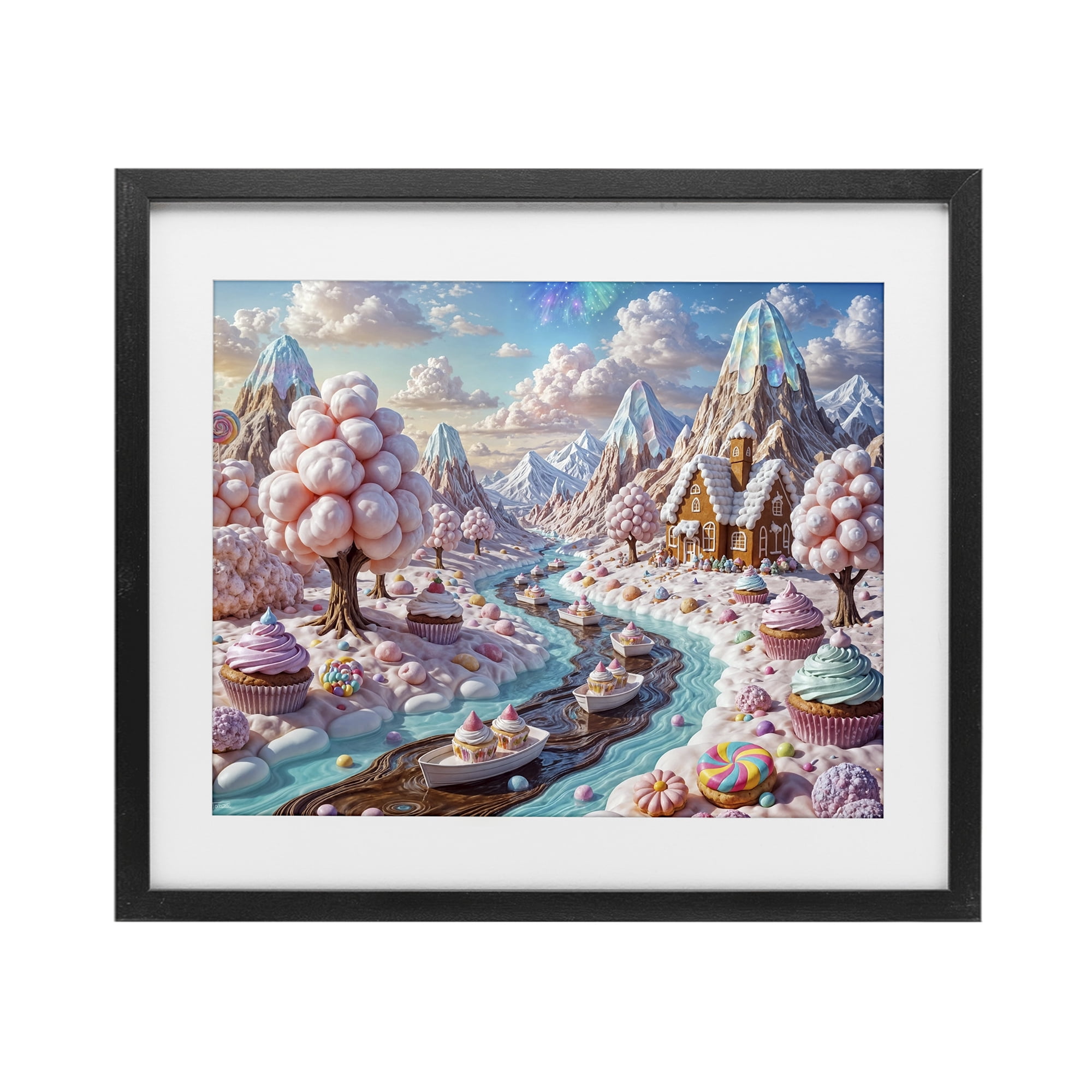 Stupell Industries Dreamlike Candy Land Whimsy Black Framed Print Under Glass, design by Tabz Jones