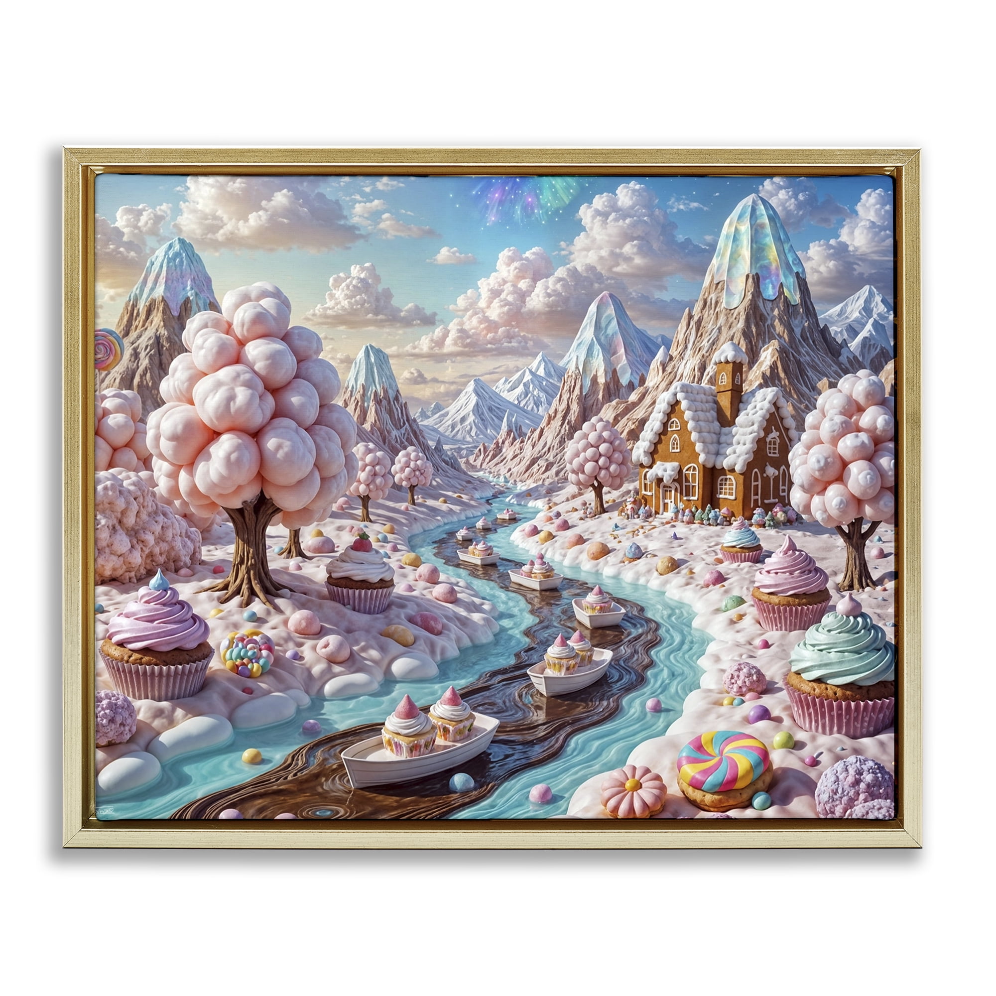 Stupell Industries Dreamlike Candy Land Whimsy Gold Framed Floater Canvas Wall Art, design by Tabz Jones