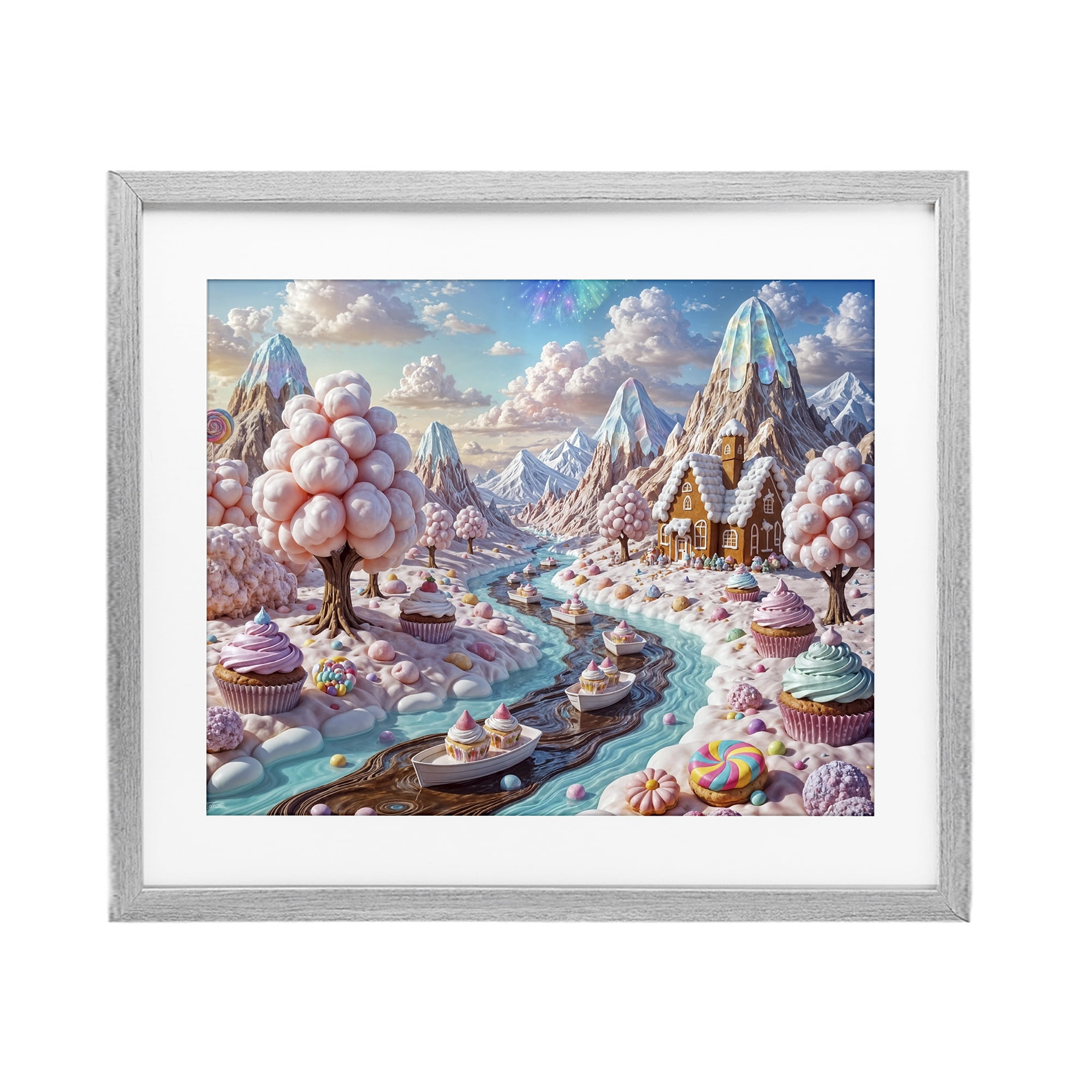 Stupell Industries Dreamlike Candy Land Whimsy Gray Framed Print Under Glass, design by Tabz Jones