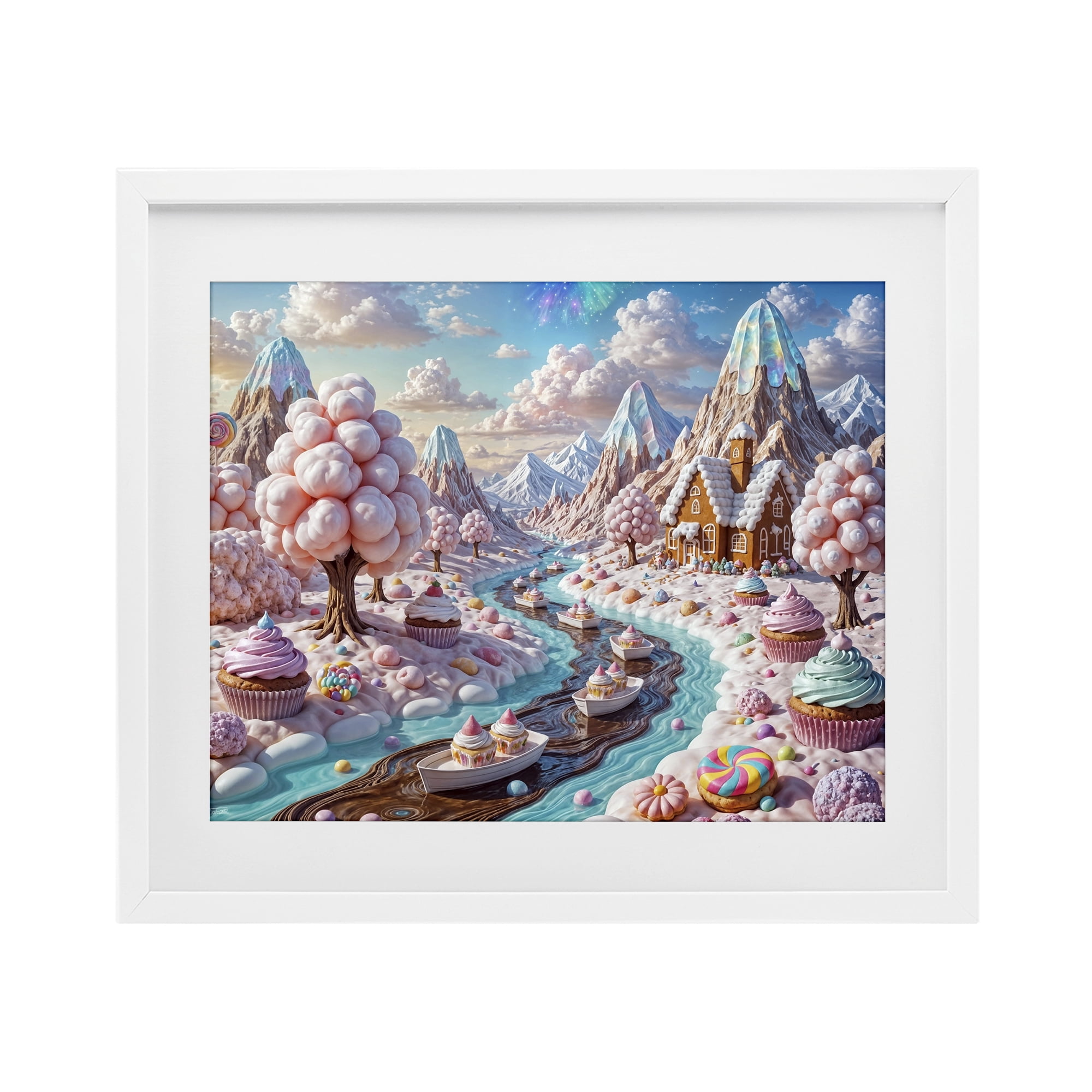 Stupell Industries Dreamlike Candy Land Whimsy White Framed Print Under Glass, design by Tabz Jones