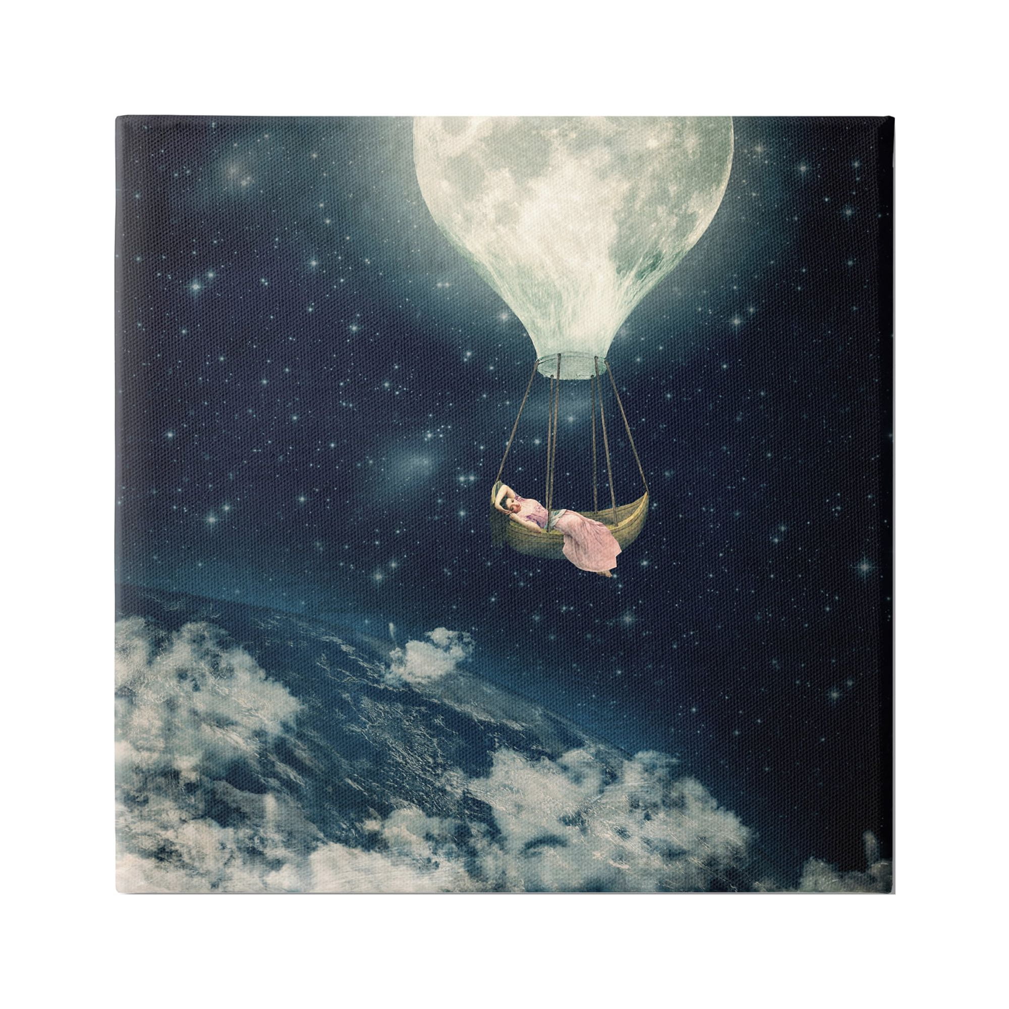 Stupell Industries Dreamlike Moon Balloon Galactic Outer Space Clouds Canvas Wall Art, 36 x 36, Design by Paula Belle Flores