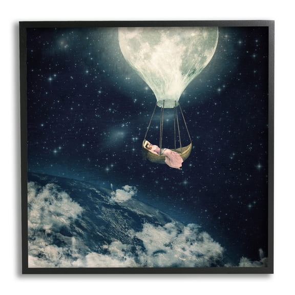 Stupell Industries Dreamlike Moon Balloon Galactic Outer Space Clouds Framed Wall Art, 24 x 24, Design by Paula Belle Flores