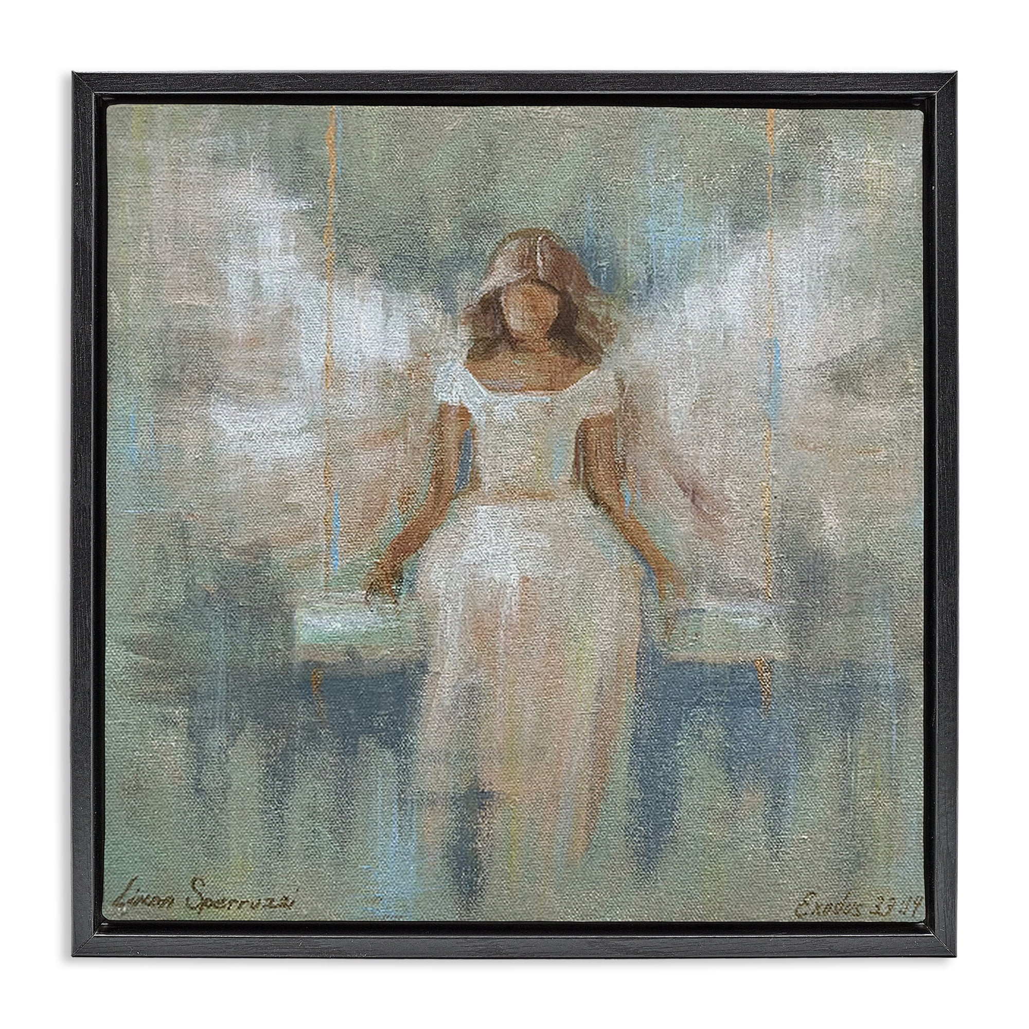 Stupell Industries Dreamlike Restful Angel Black Framed Floater Canvas Wall Art, design by Linda Sperruzzi