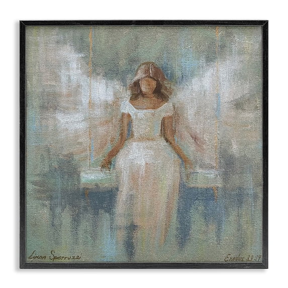 Stupell Industries Traditional Dreamlike Restful Angel Black Framed Giclee Art, 12 x 12, by Linda Sperruzzi