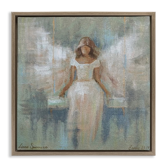 Stupell Industries Traditional Dreamlike Restful Angel Brown Floating Frame Canvas Art, 25 x 25, by Linda Sperruzzi