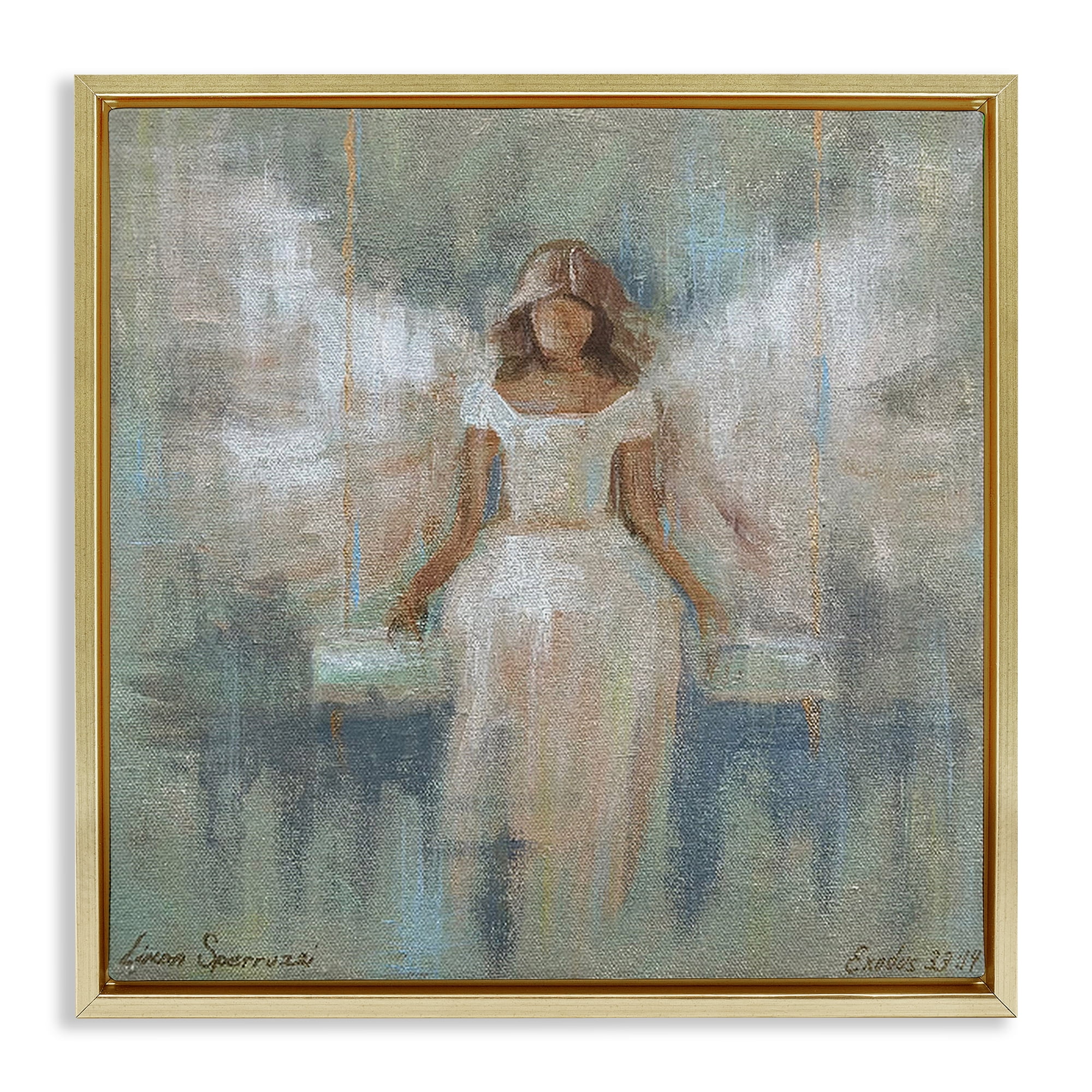 Stupell Industries Dreamlike Restful Angel Gold Framed Floater Canvas Wall Art, design by Linda Sperruzzi