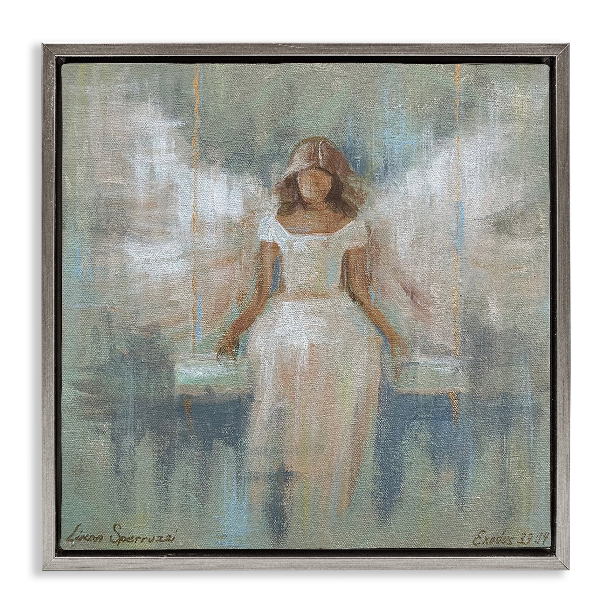 Stupell Industries Dreamlike Restful Angel Gray Framed Floater Canvas Wall Art, design by Linda Sperruzzi