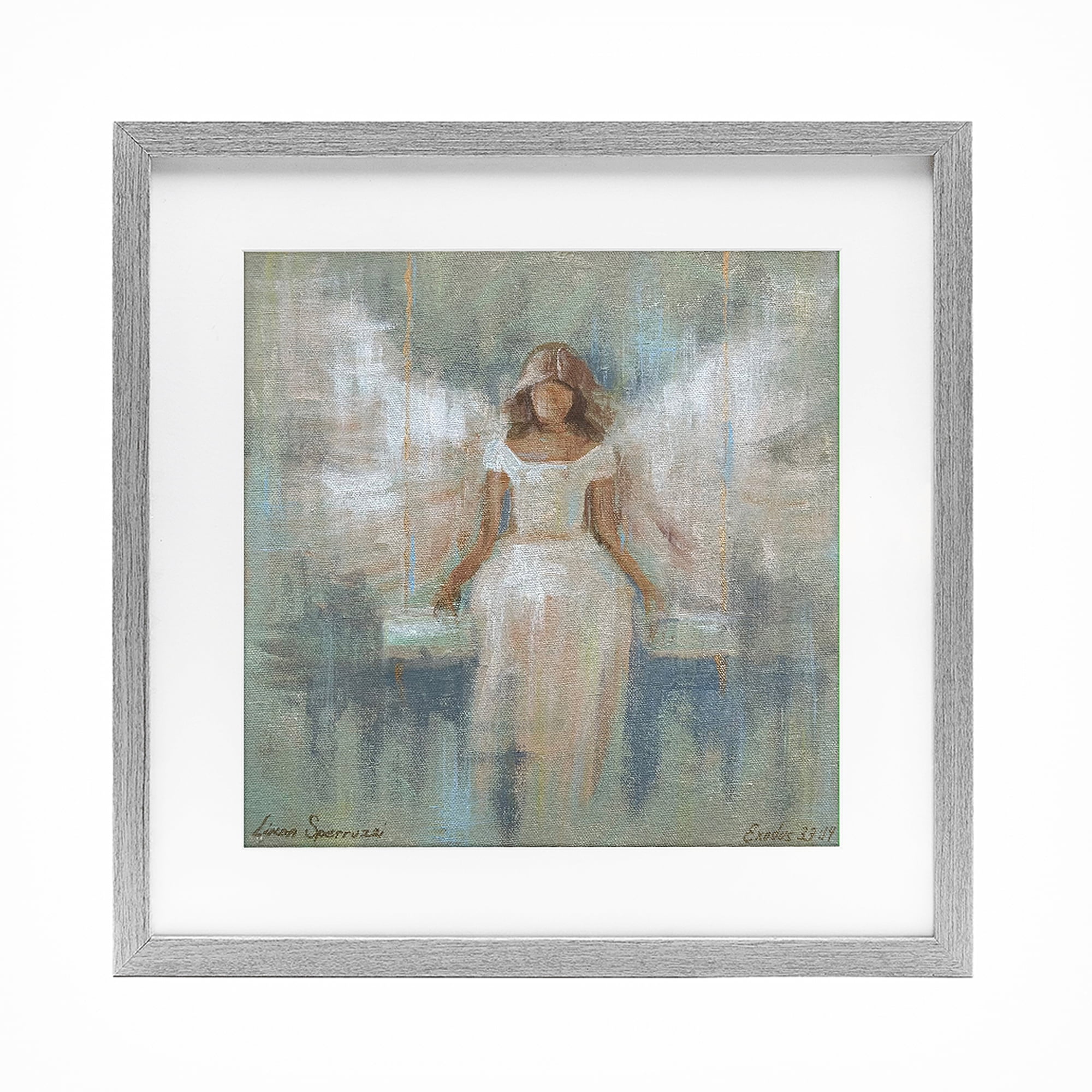 Stupell Industries Dreamlike Restful Angel Gray Framed Print Under Glass, design by Linda Sperruzzi