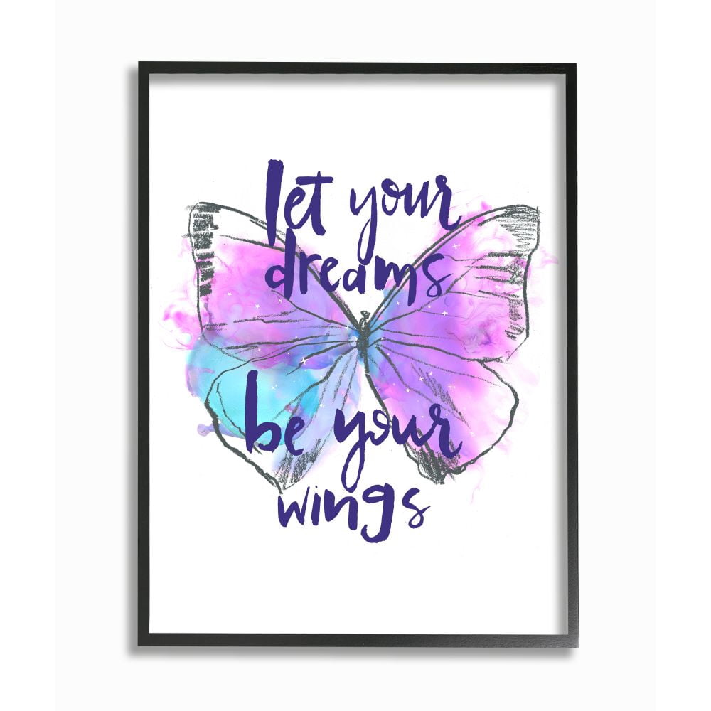 Stupell Industries Dreams Quote Purple Blue Butterfly Inspirational Sketch Framed Wall Art Design by Jennifer Paxton Parker, 11" x 14", Black Framed