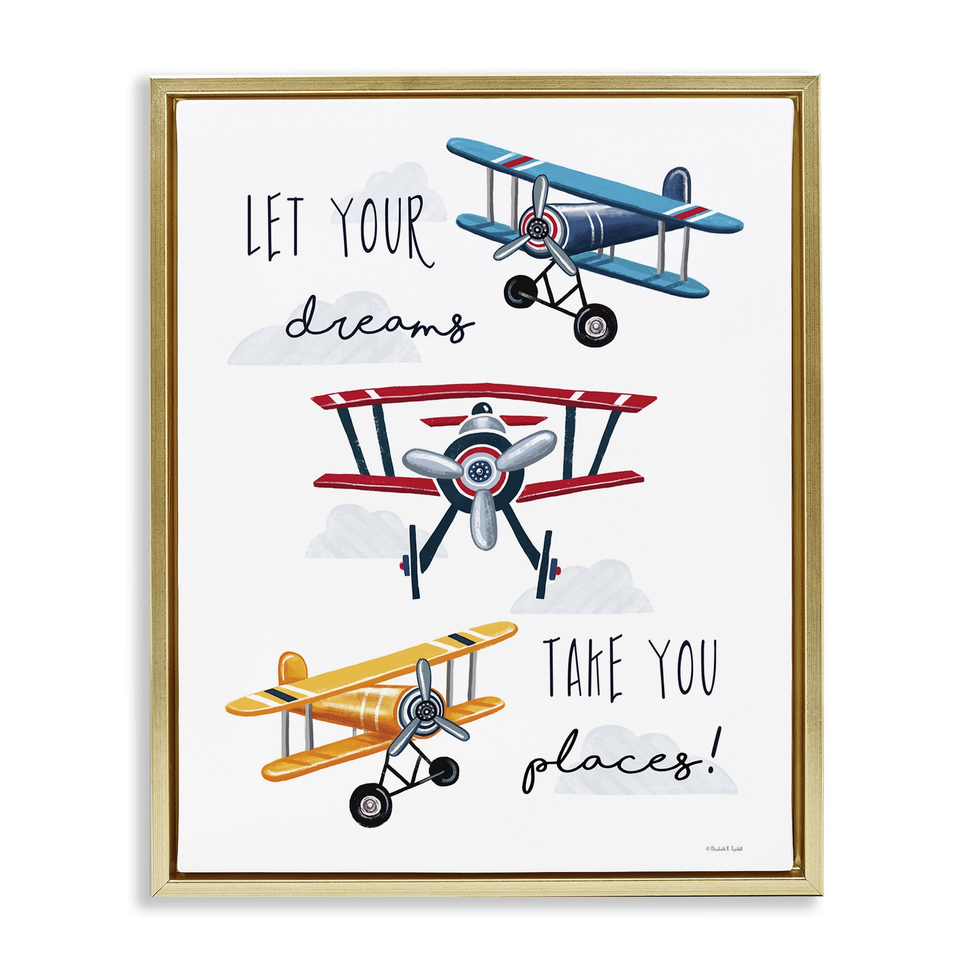 Stupell Industries Dreams Take You Places Transportation Painting Gold Floater Framed Art Print Wall Art, 17 x 21