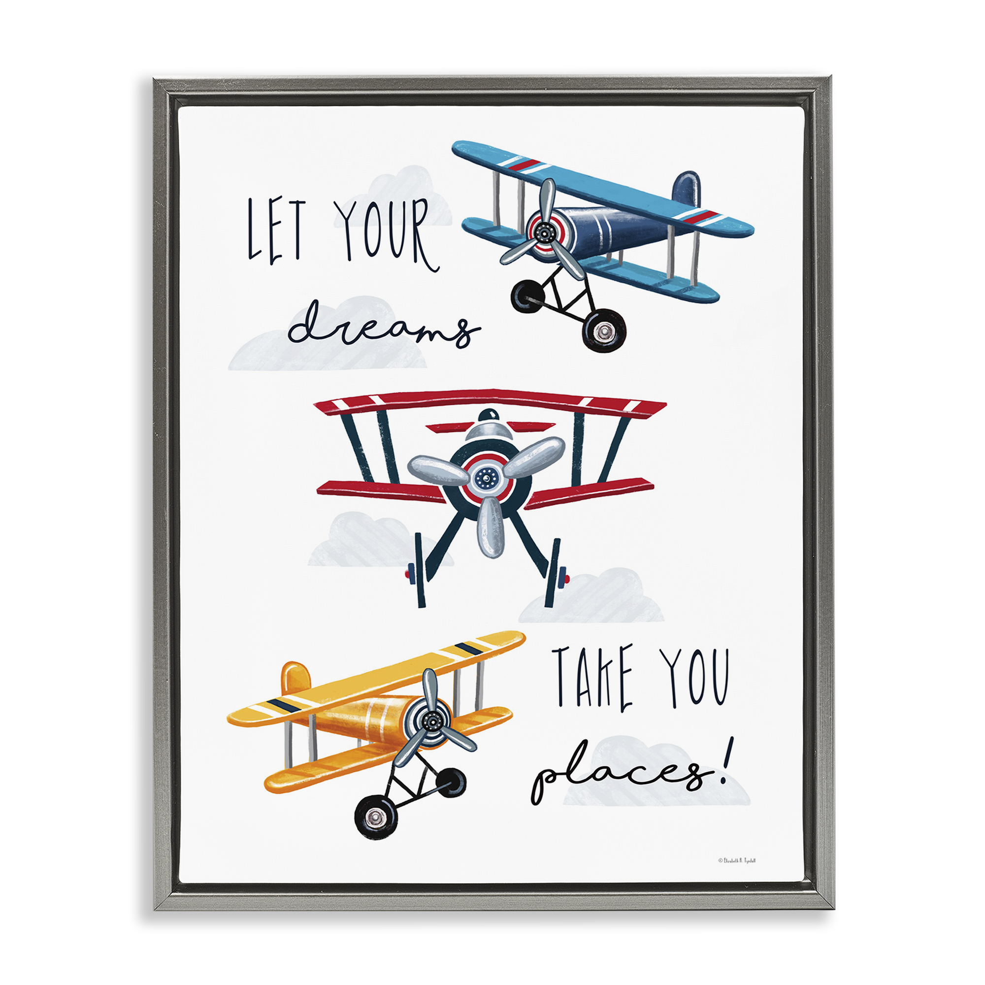 Stupell Industries Dreams Take You Places Transportation Painting Gray Floater Framed Art Print Wall Art, 25 x 31