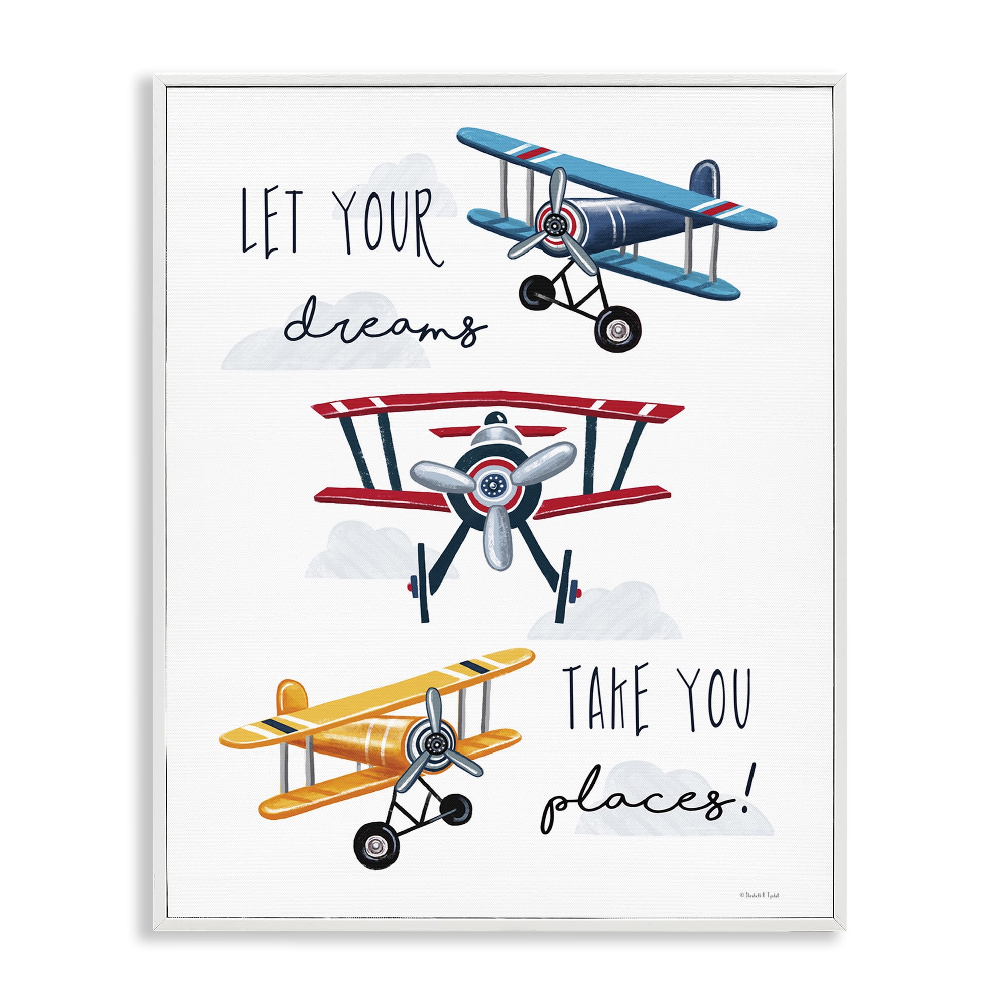 Stupell Industries Dreams Take You Places Transportation Painting White Framed Art Print Wall Art, 16 x 20