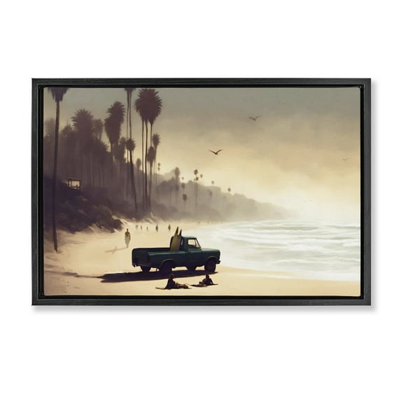 Stupell Industries Dreamy Beach Tropical View Landscape & Nature Painting Black Floater Framed Canvas Art Print Wall Art, 25 x 17
