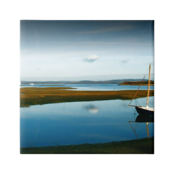Stupell Industries Dreamy Boat Floating Cloud Reflection Grassy Shore Photograph Gallery Wrapped Canvas Print Wall Art, Design by Noah Bay