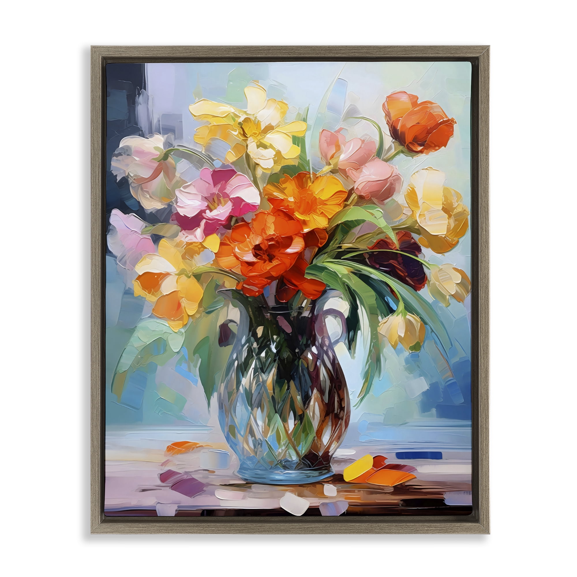 Stupell Industries Dreamy Bouquet of Vibrant Blooms Brown Framed Floater Canvas Wall Art, design by Creative Studio