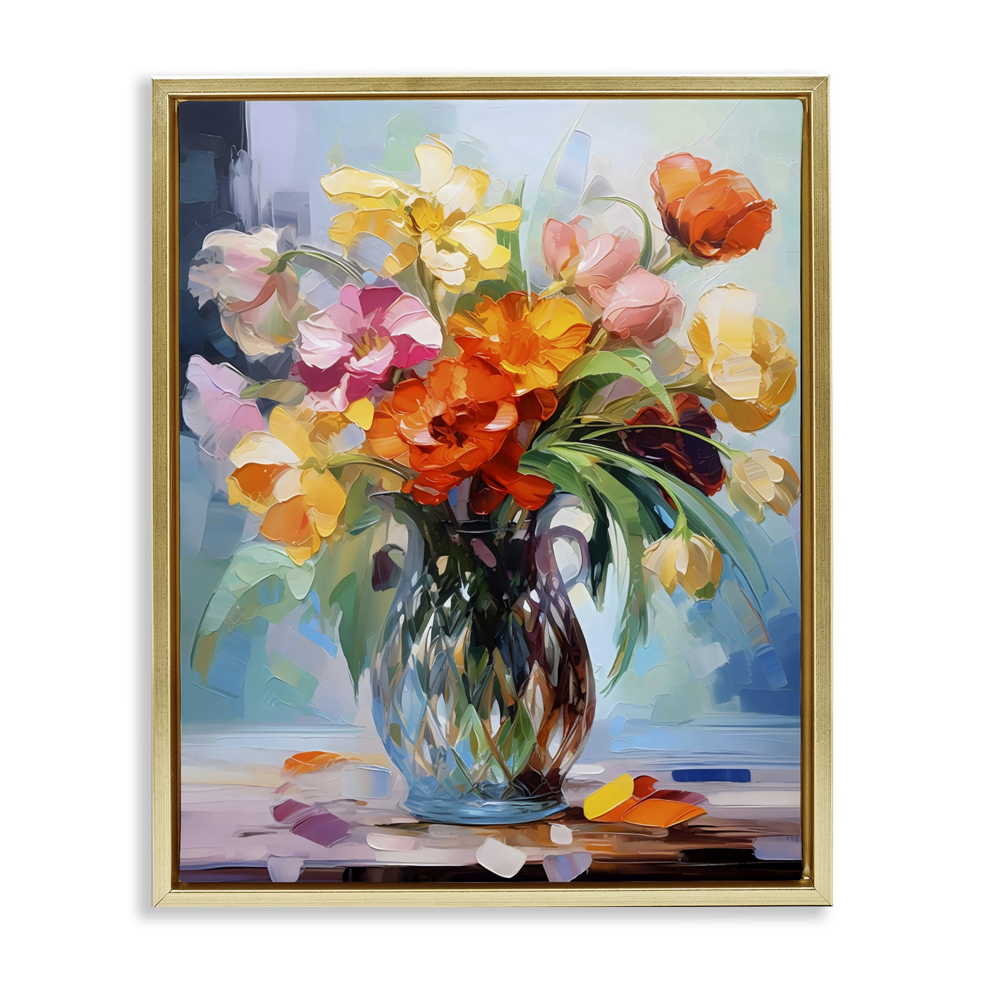 Stupell Industries Dreamy Bouquet of Vibrant Blooms Gold Framed Floater Canvas Wall Art, design by Creative Studio