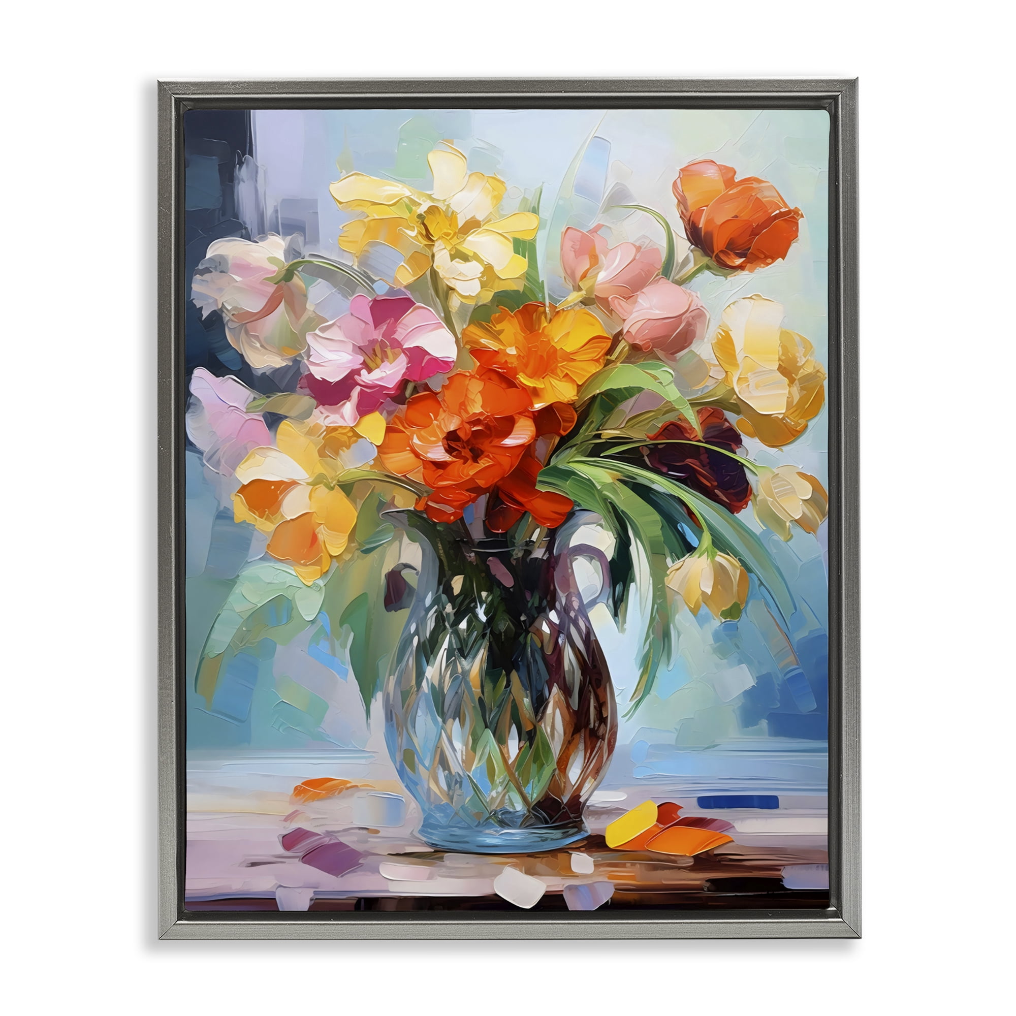 Stupell Industries Dreamy Bouquet of Vibrant Blooms Gray Framed Floater Canvas Wall Art, design by Creative Studio