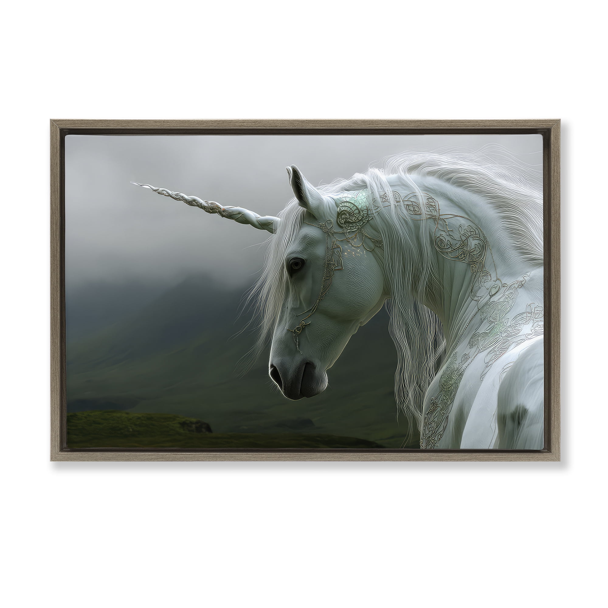 Stupell Industries Dreamy Celtic Unicorn Brown Framed Floater Canvas Wall Art, design by The Wands Want