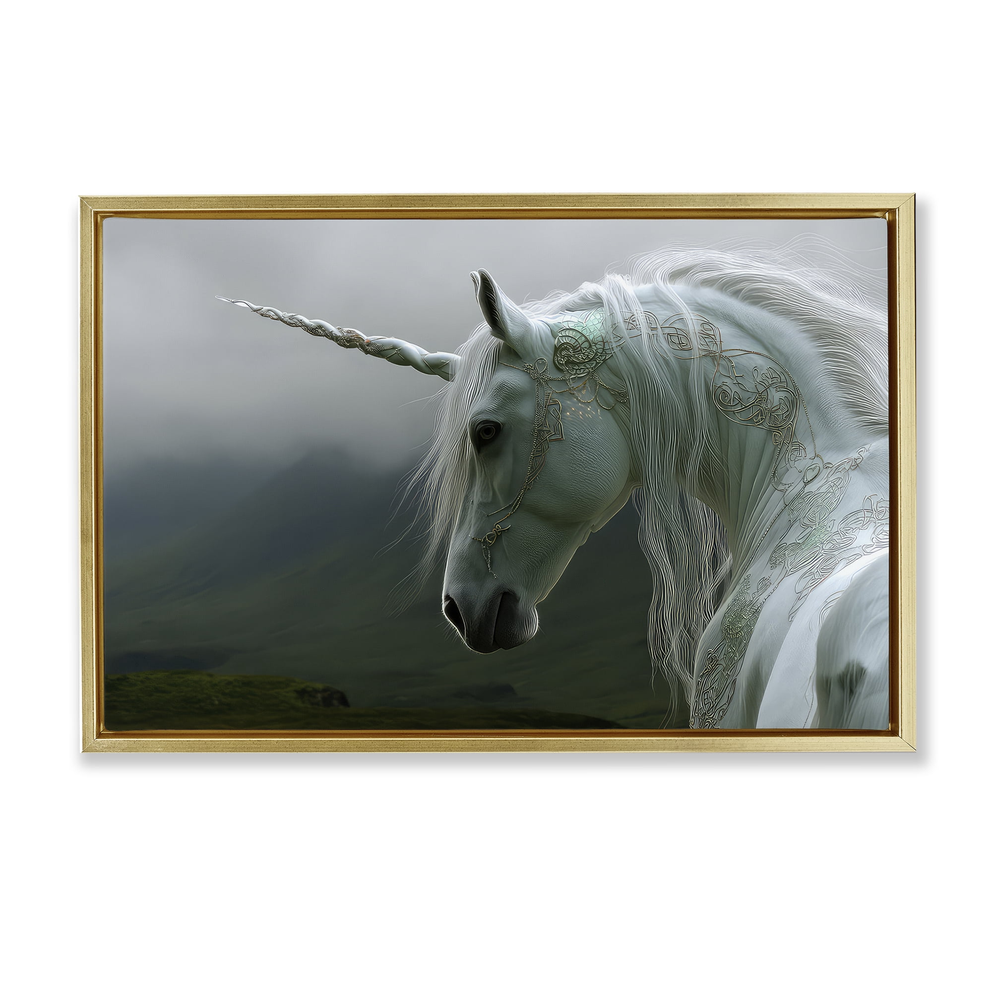 Stupell Industries Dreamy Celtic Unicorn Gold Framed Floater Canvas Wall Art, design by The Wands Want