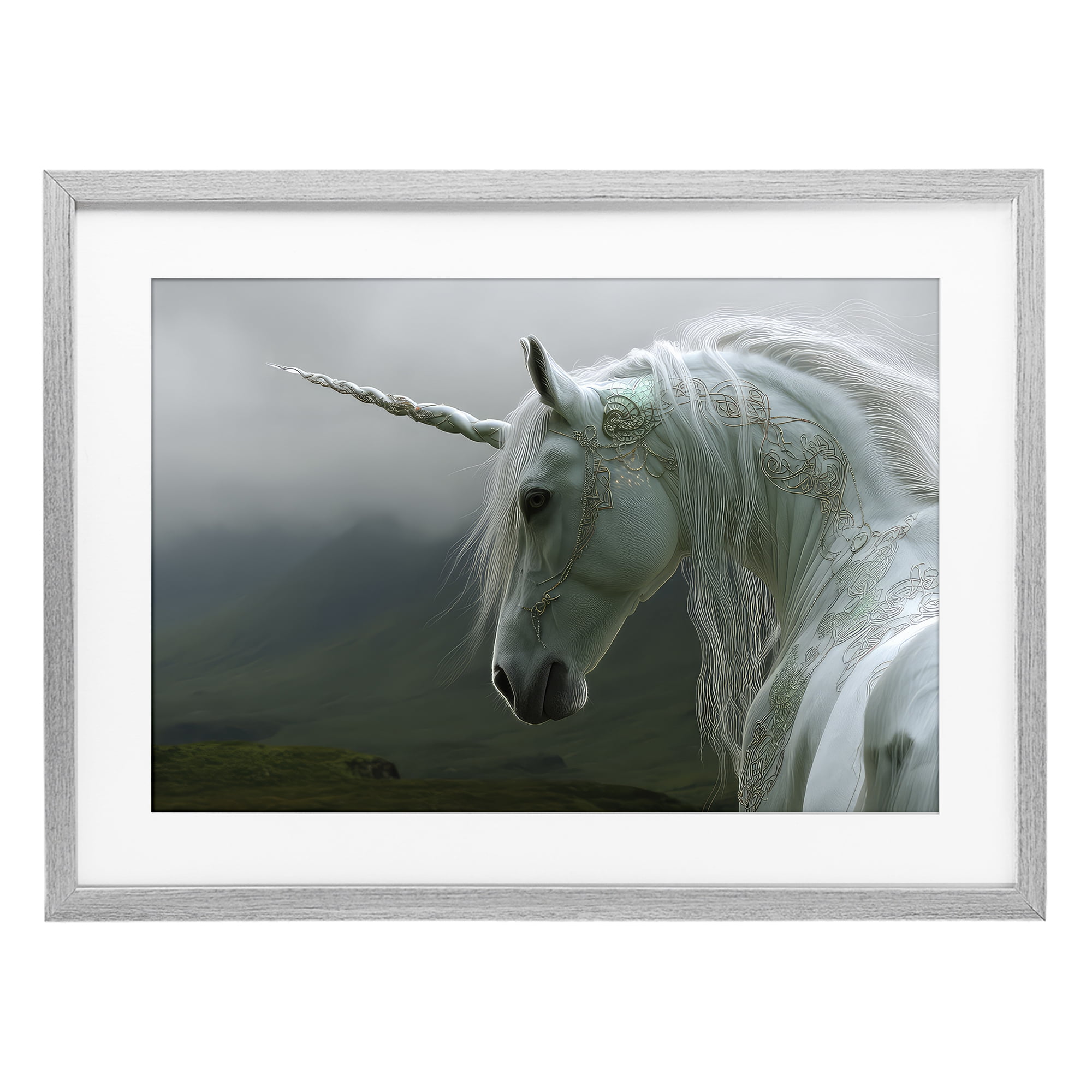 Stupell Industries Dreamy Celtic Unicorn Gray Framed Print Under Glass, design by The Wands Want