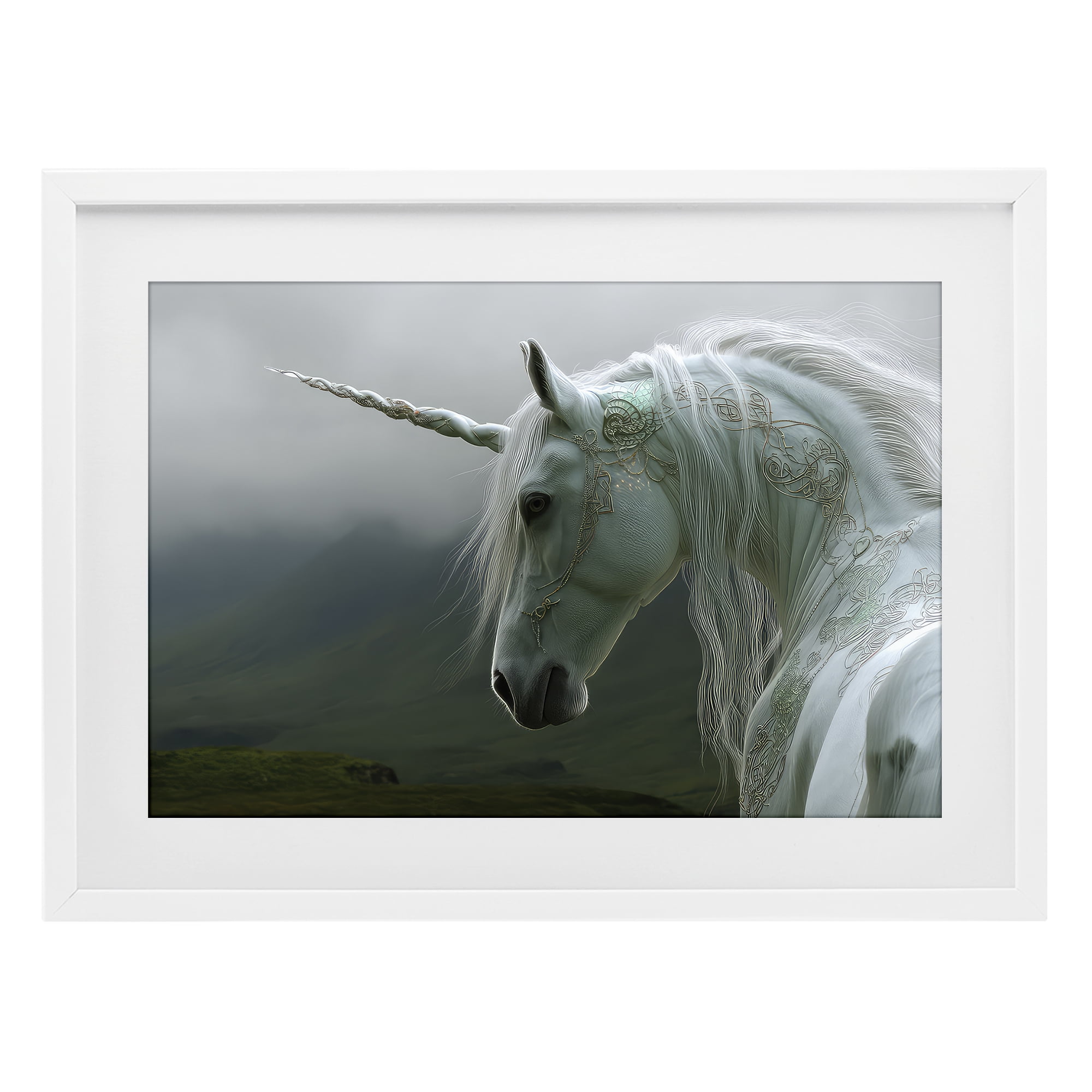 Stupell Industries Dreamy Celtic Unicorn White Framed Print Under Glass, design by The Wands Want