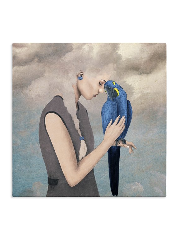 Industries Eclectic Dreamy Cloud Hair Woman Vibrant Blue Parrot Canvas Art, 17 x 17, by Paula Belle Flores