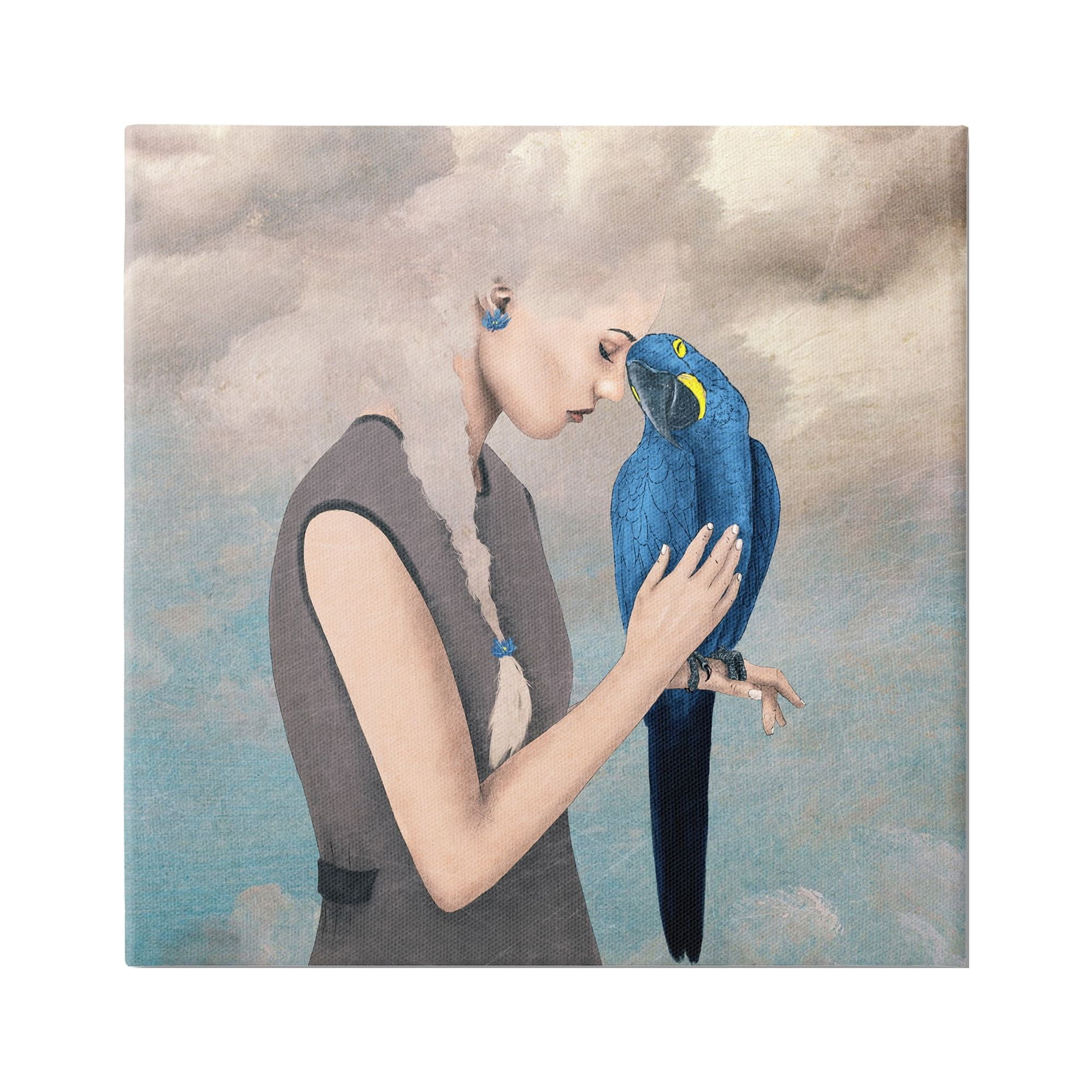 Stupell Industries Dreamy Cloud Hair Woman Vibrant Blue Parrot Canvas Wall Art, 30 x 30, Design by Paula Belle Flores