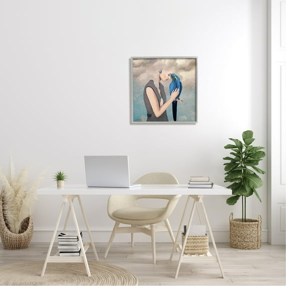 Stupell Industries Dreamy Cloud Hair Woman Vibrant Blue Parrot Framed Wall Art, 24 x 24, Design by Paula Belle Flores