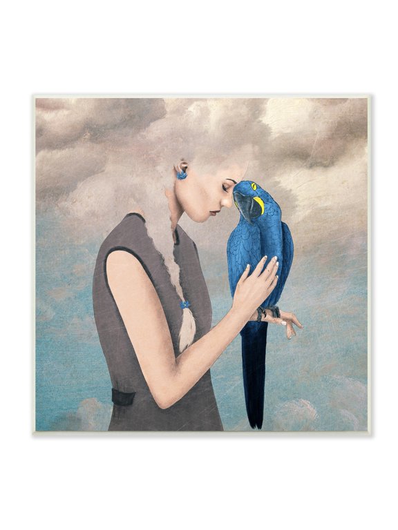 Industries Dreamy Cloud Hair Woman Vibrant Blue Parrot Wood Wall Art, 12 x 12, Design by Paula Belle Flores