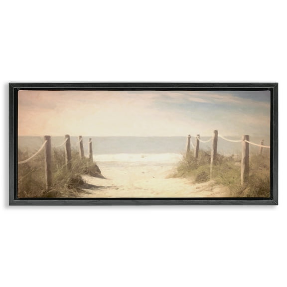 Stupell Industries Dreamy Coastal Walkway Landscape & Nature Painting Black Floater Framed Canvas Art Print Wall Art, 25 x 11