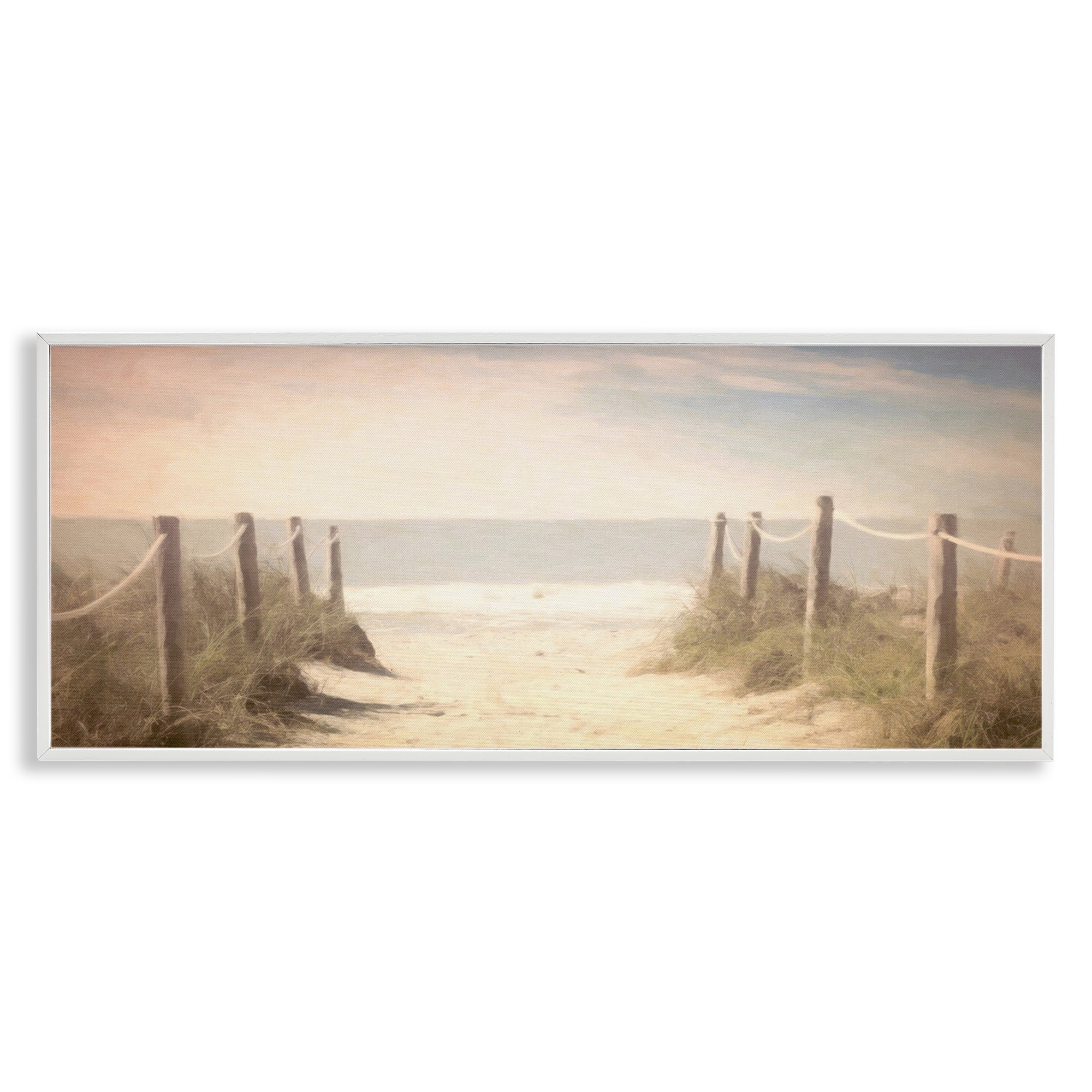 Stupell Industries Dreamy Coastal Walkway Landscape & Nature Painting White Framed Art Print Wall Art, 24 x 10