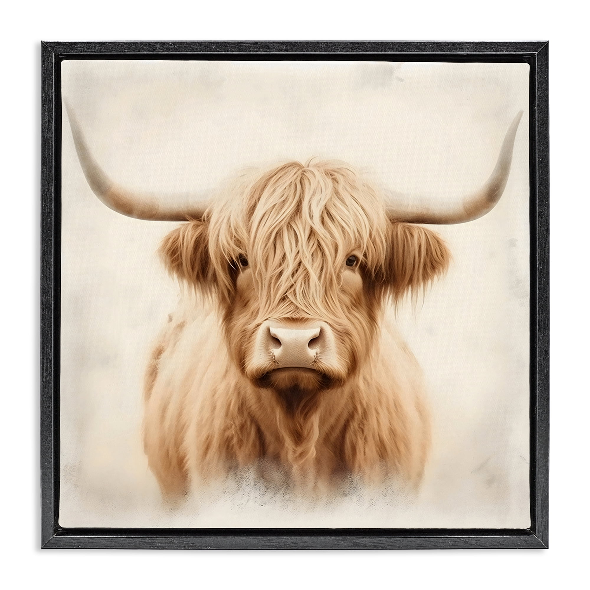 Stupell Industries Dreamy Fluffy Highland Portrait Black Framed Floater Canvas Wall Art, design by Creative Studio