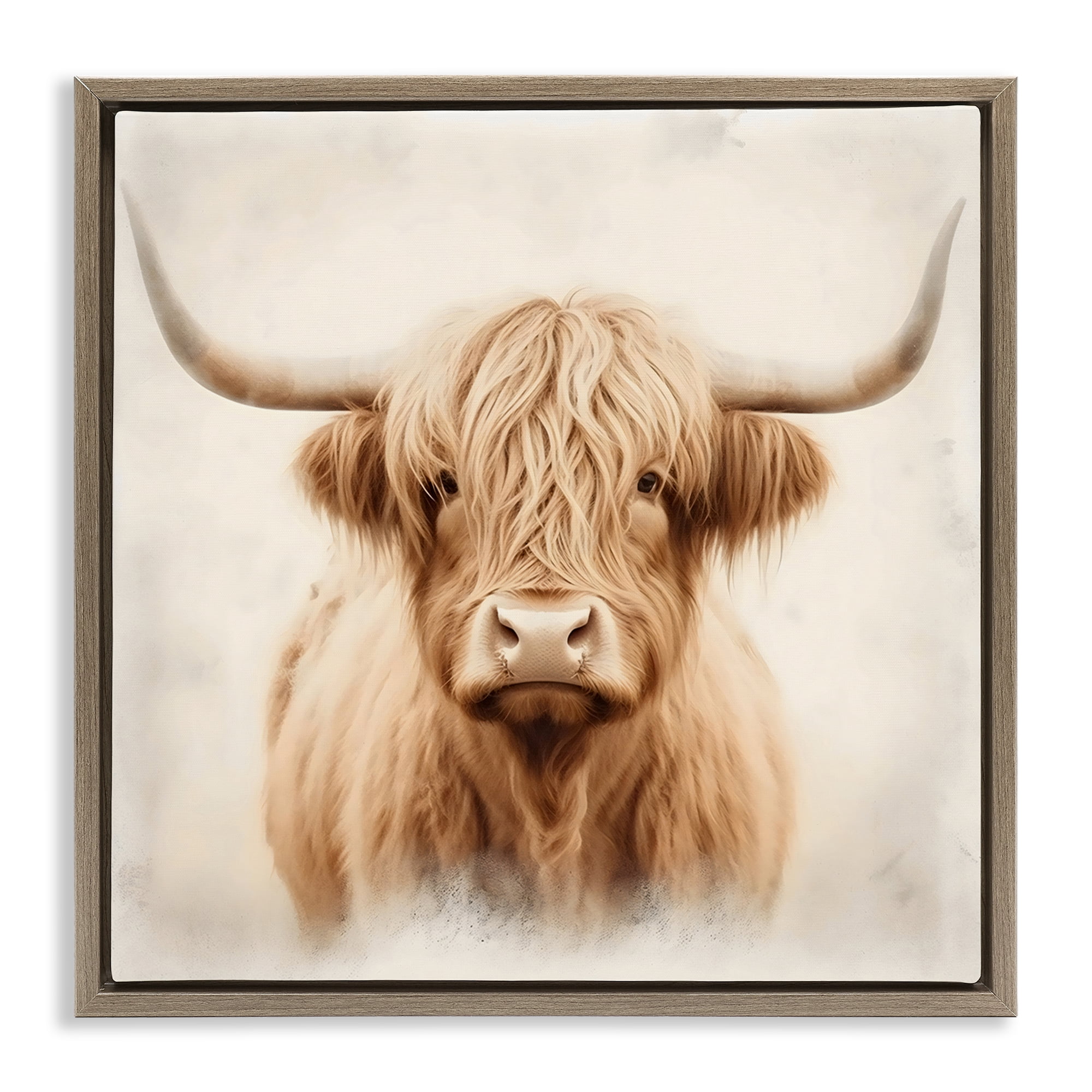 Stupell Industries Dreamy Fluffy Highland Portrait Brown Framed Floater Canvas Wall Art, design by Creative Studio