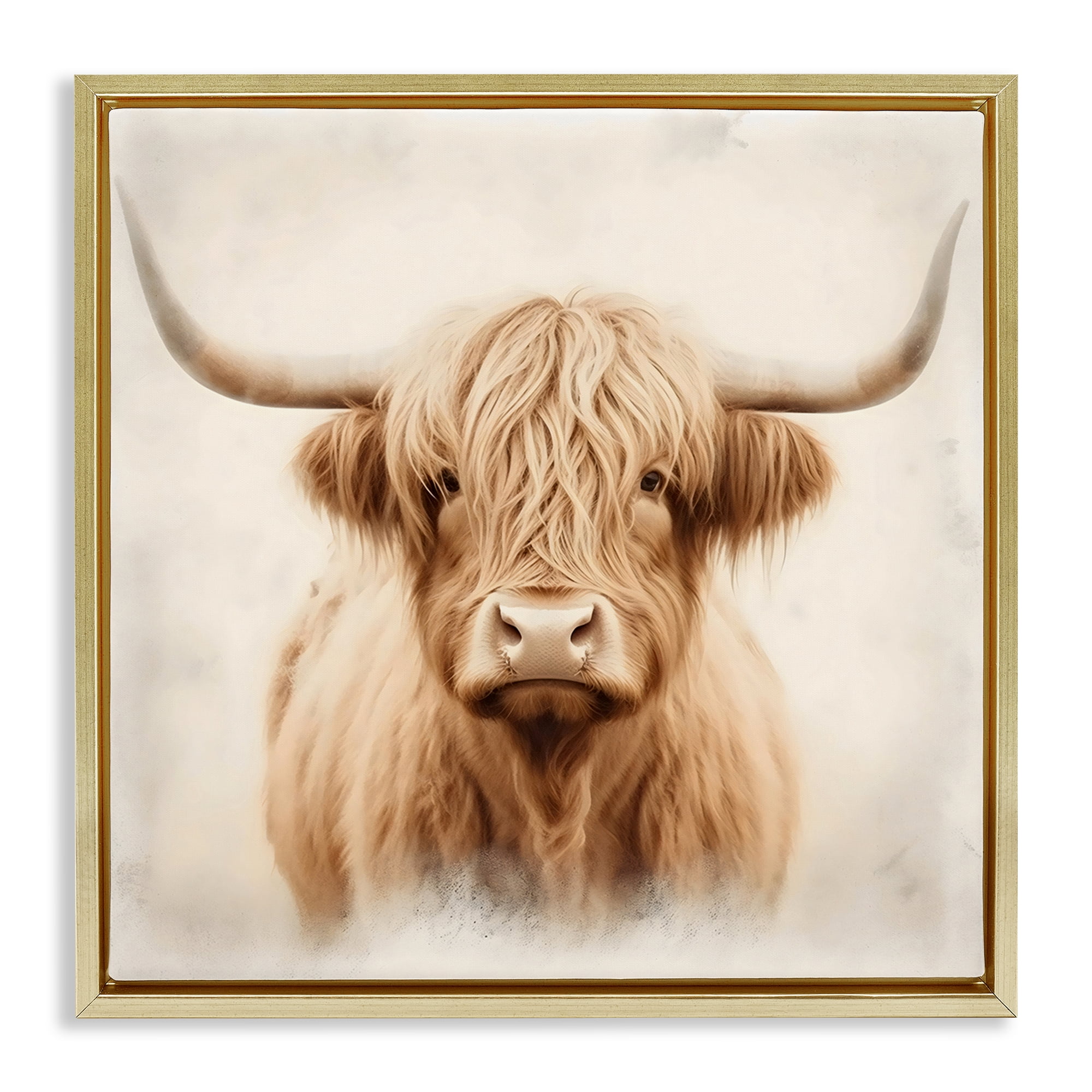 Stupell Industries Dreamy Fluffy Highland Portrait Gold Framed Floater Canvas Wall Art, design by Creative Studio