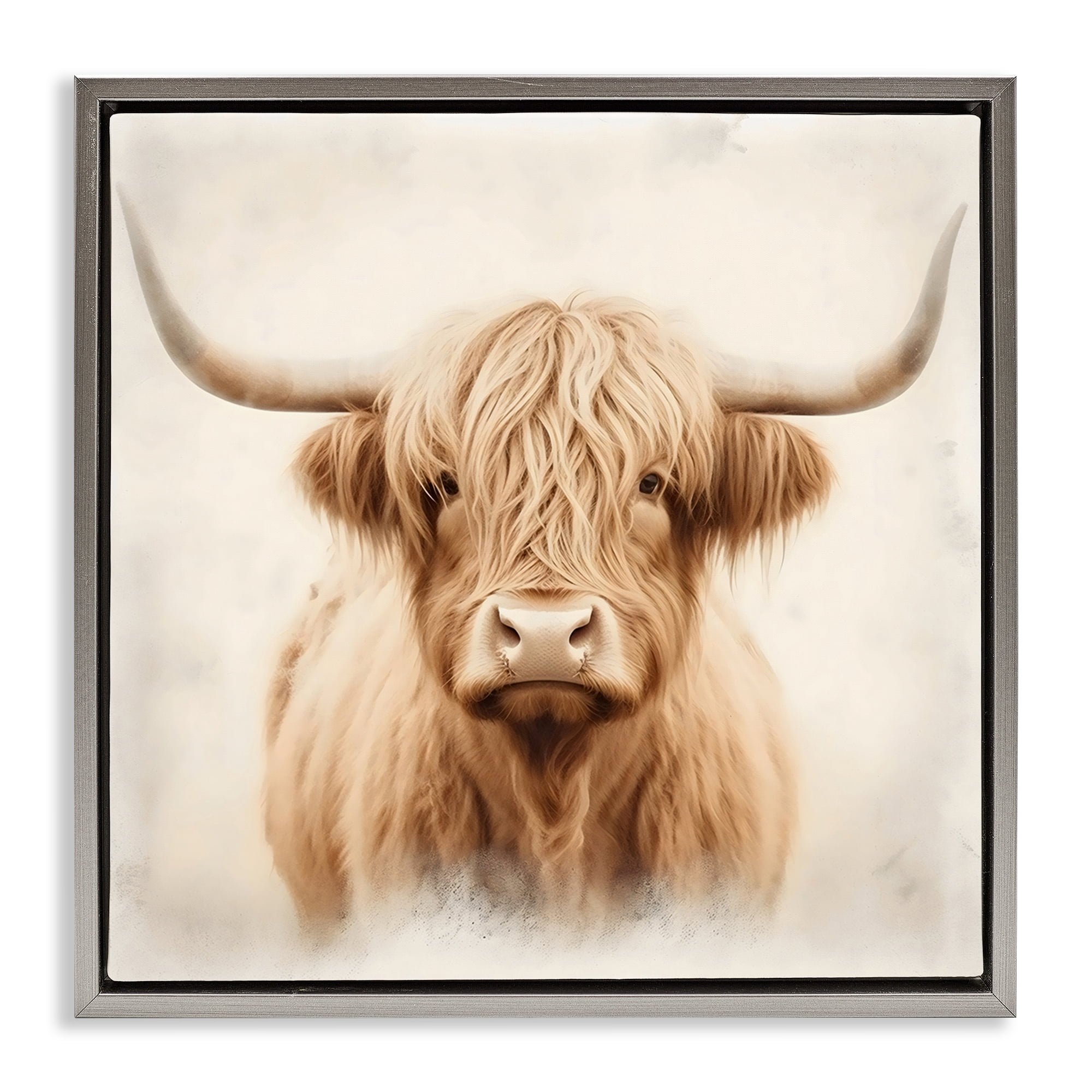 Stupell Industries Dreamy Fluffy Highland Portrait Gray Framed Floater Canvas Wall Art, design by Creative Studio