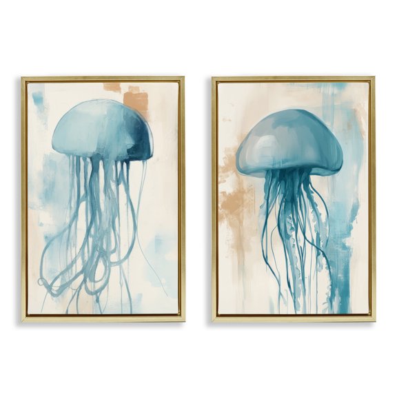 Stupell Industries Dreamy Jellyfish Illusions 2 Piece Gold Framed Floater Canvas Set design by Irena Orlov, 25 x 17
