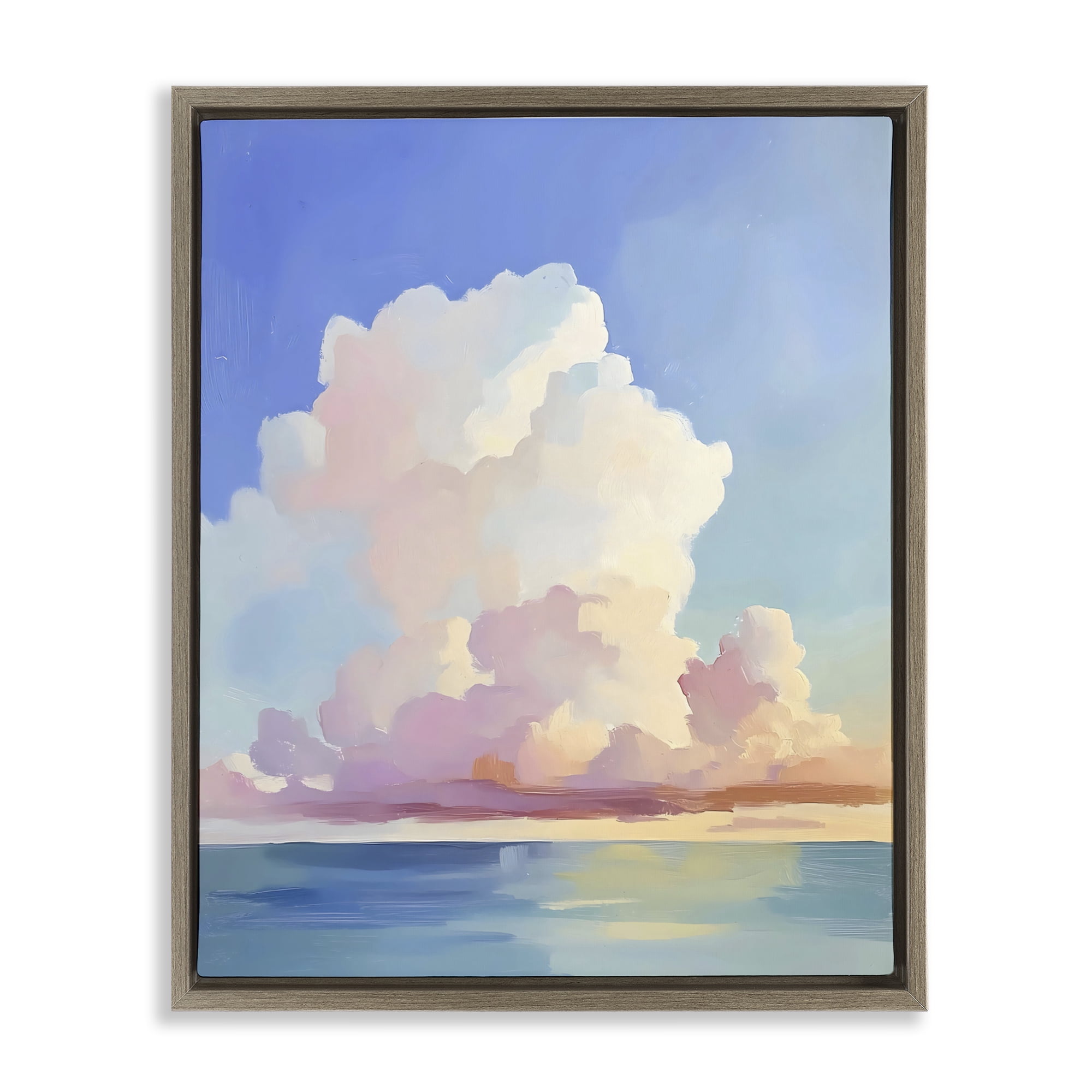 Stupell Industries Dreamy Pastel Clouds over Sea Brown Framed Floater Canvas Wall Art, design by The Prints Vibe
