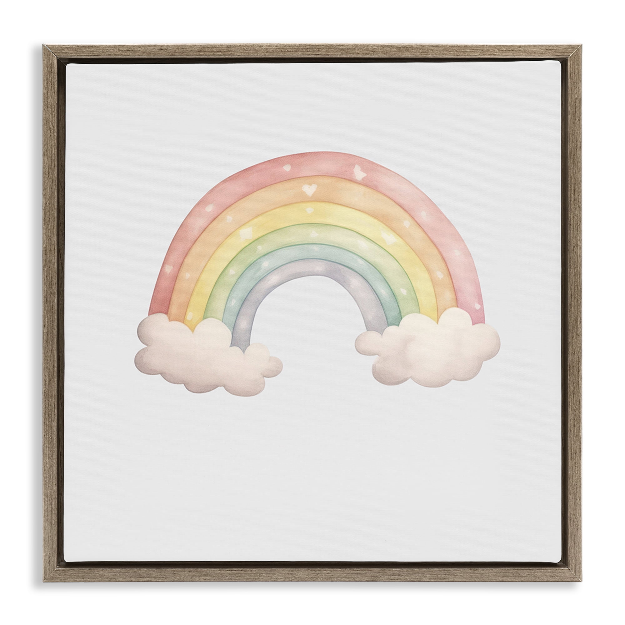 Stupell Industries Dreamy Pastel Rainbow with Clouds Brown Framed Floater Canvas Wall Art, design by Karen Smith