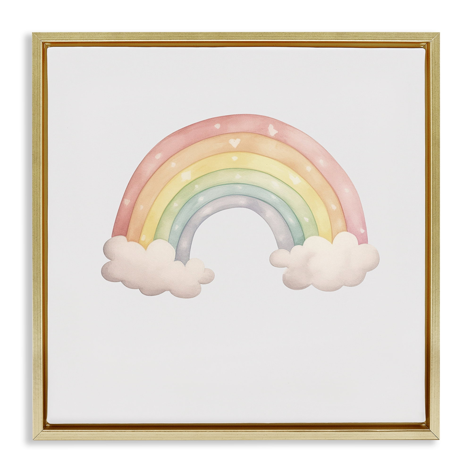 Stupell Industries Dreamy Pastel Rainbow with Clouds Gold Framed Floater Canvas Wall Art, design by Karen Smith