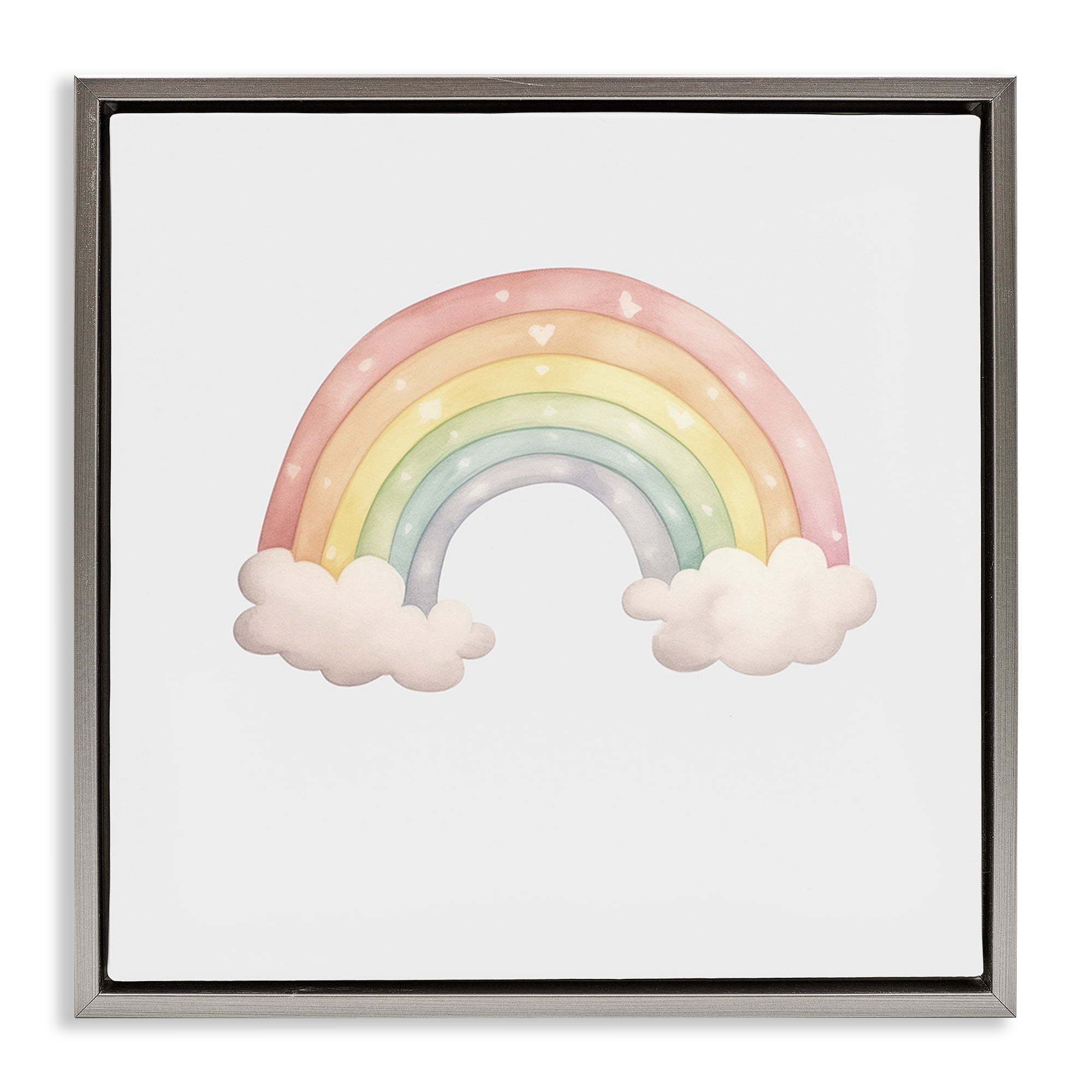 Stupell Industries Dreamy Pastel Rainbow with Clouds Gray Framed Floater Canvas Wall Art, design by Karen Smith