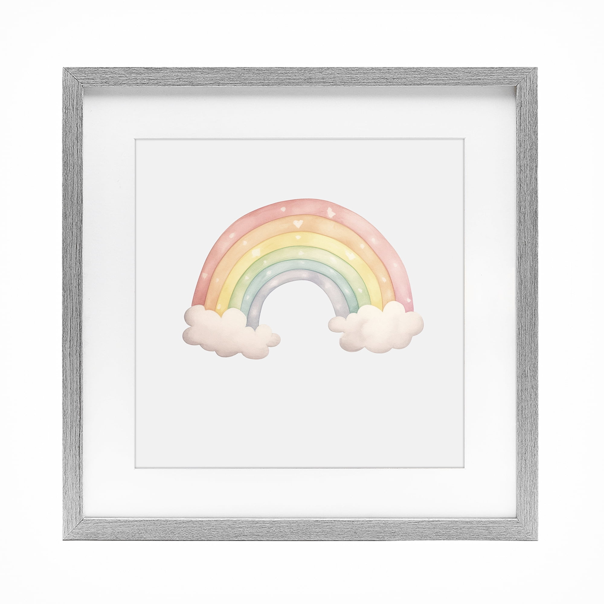 Stupell Industries Dreamy Pastel Rainbow with Clouds Gray Framed Print Under Glass, design by Karen Smith